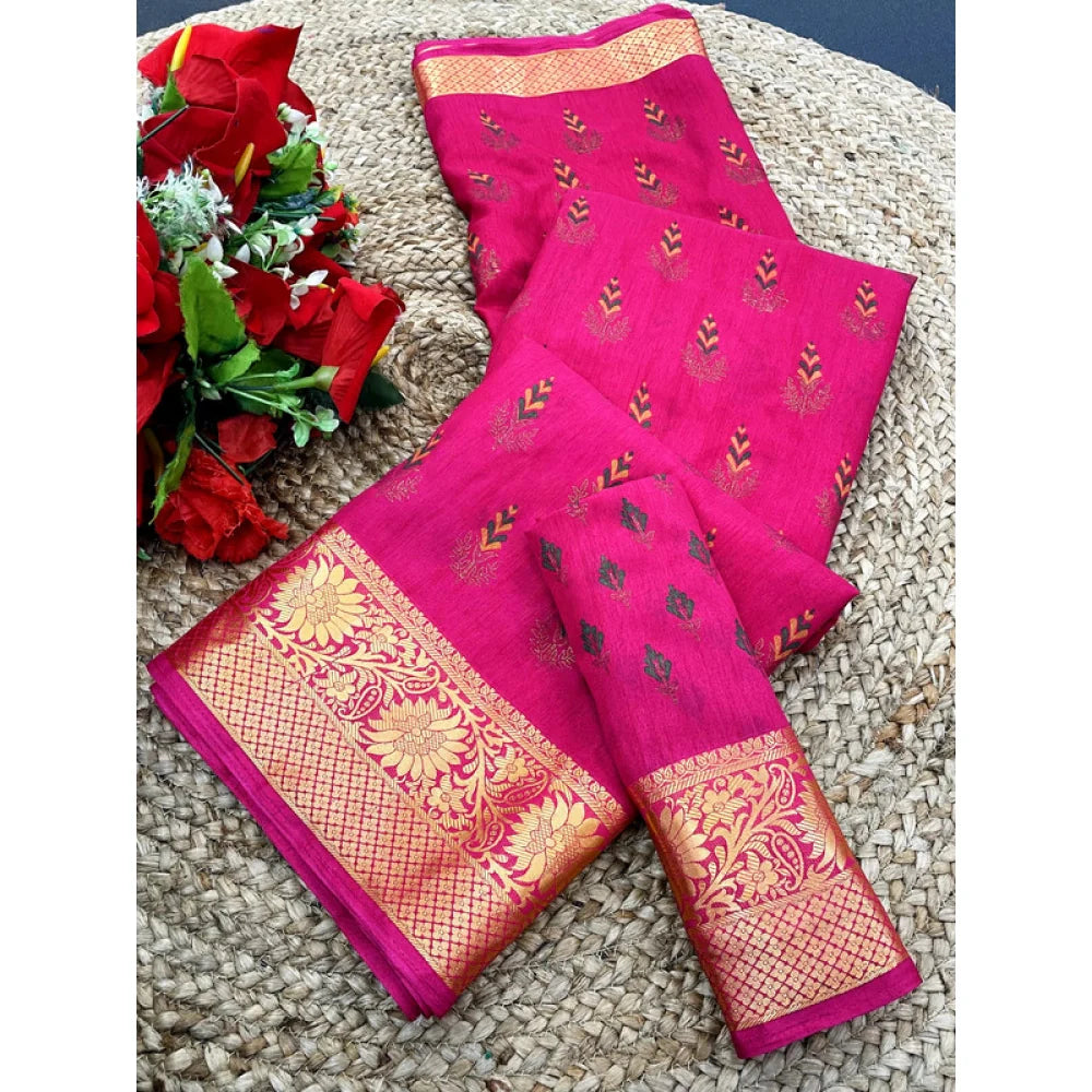 Women's Digital Dolla Silk Printed Saree With Unstitched Blouse 5.5Mtr (Pink)