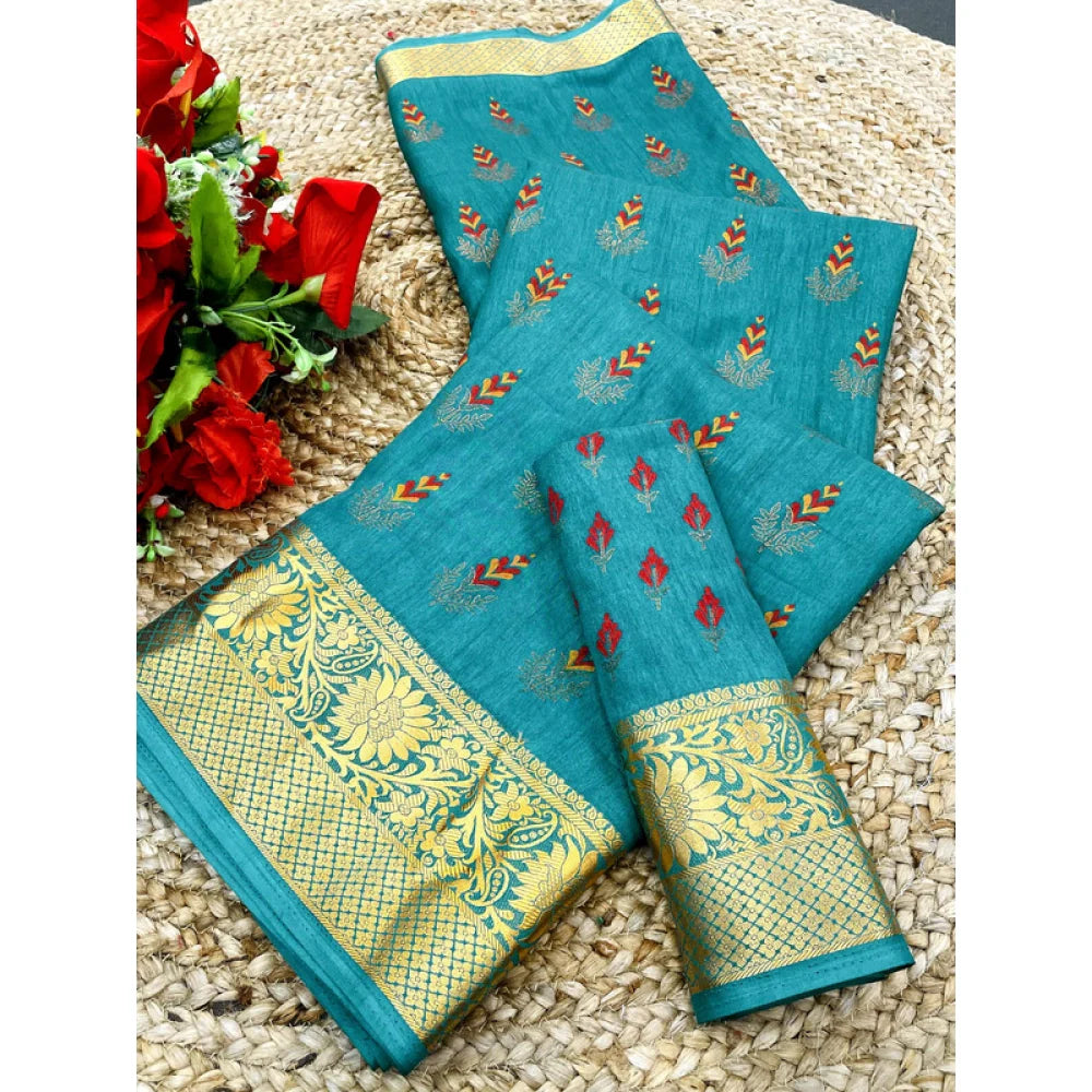 Women's Digital Dolla Silk Printed Saree With Unstitched Blouse 5.5Mtr (Sky Blue)
