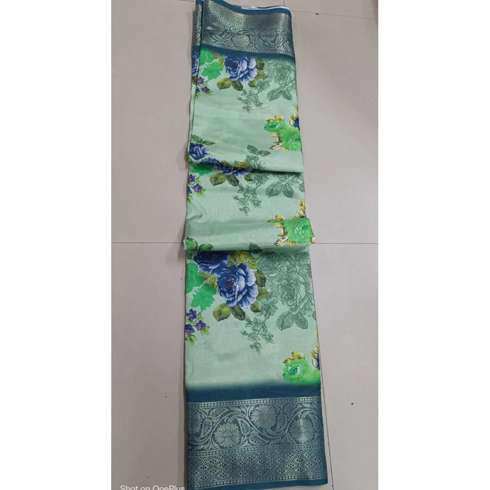 Women's Digital Dolla Silk Printed Saree With Unstitched Blouse 5.5Mtr (Green)