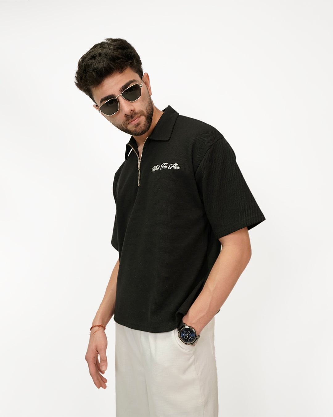 Ash Black Polo T-Shirt with Zip
