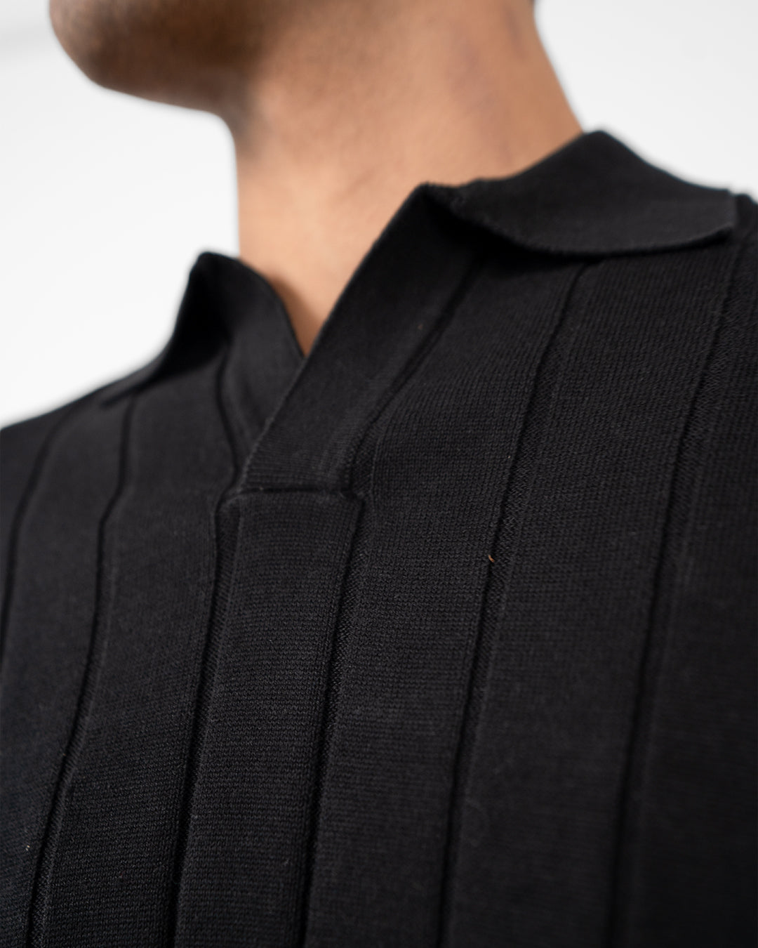 Black Striped Knitted Polo T-Shirt