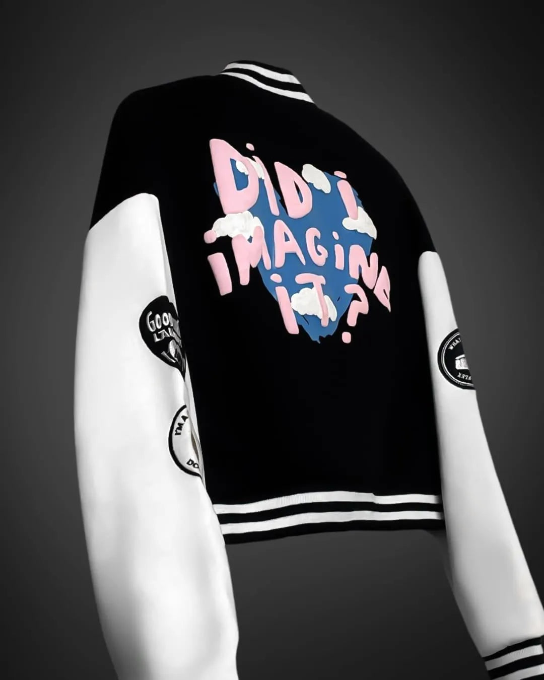 Did I Imagine It? Cropped Black Varsity Jacket for Women