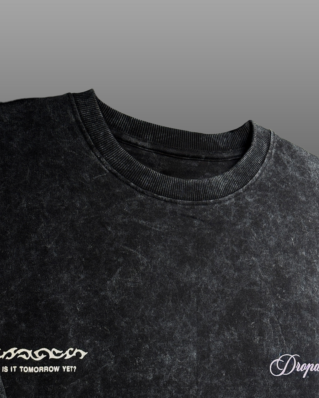 Dark Night Black Acid Wash Printed T-Shirt