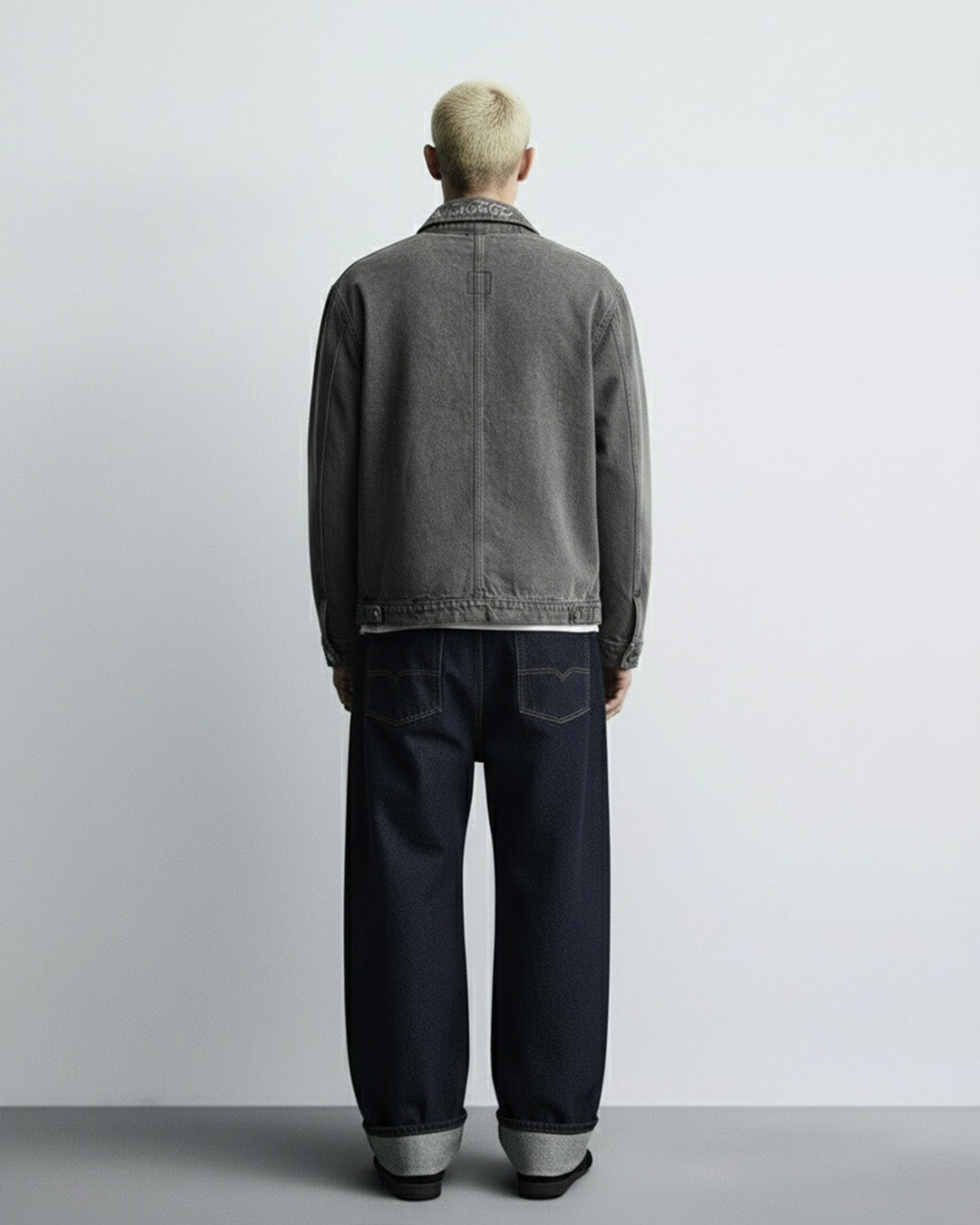 Grey Long Sleeve Stitched Denim Overshirt