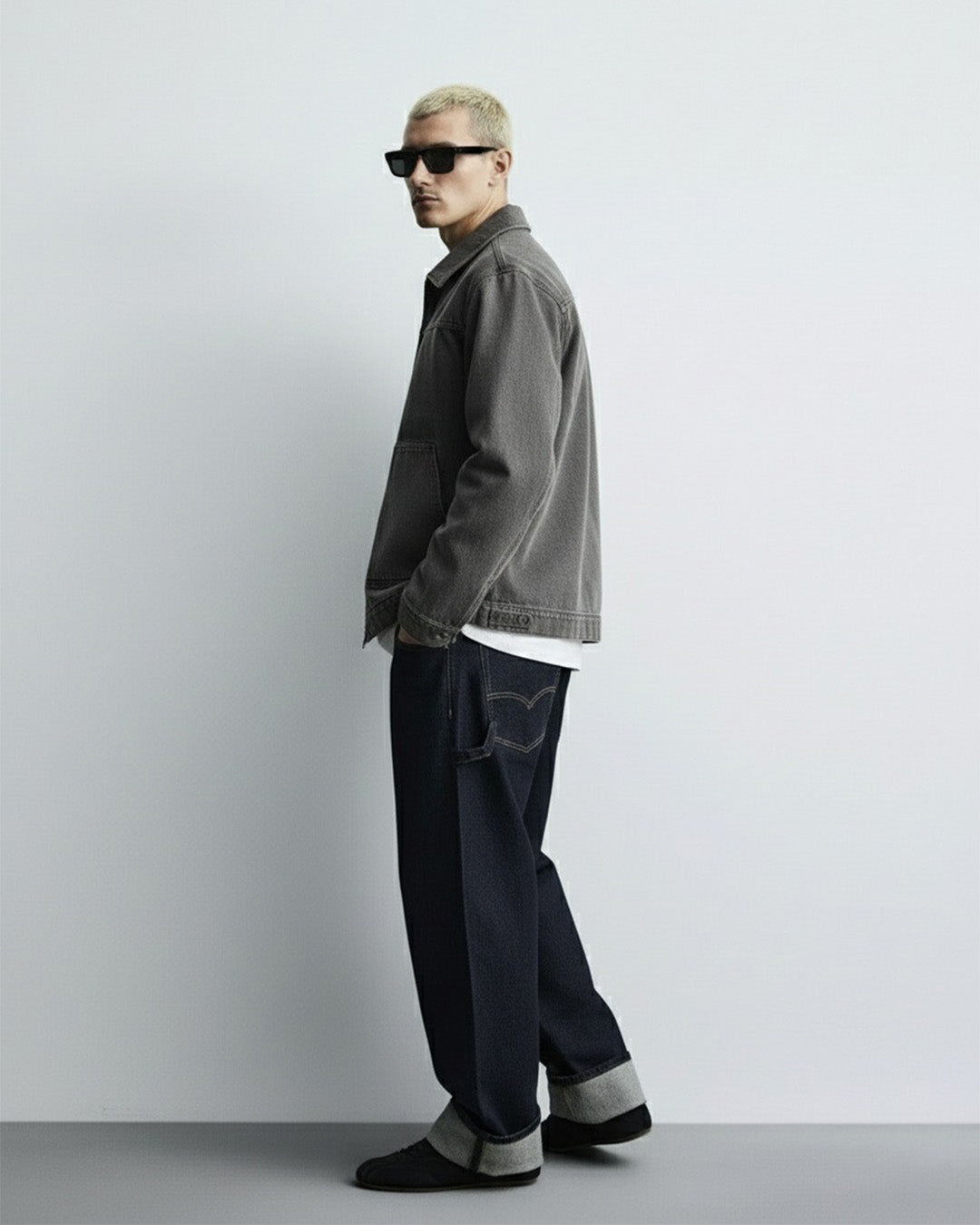 Grey Long Sleeve Stitched Denim Overshirt