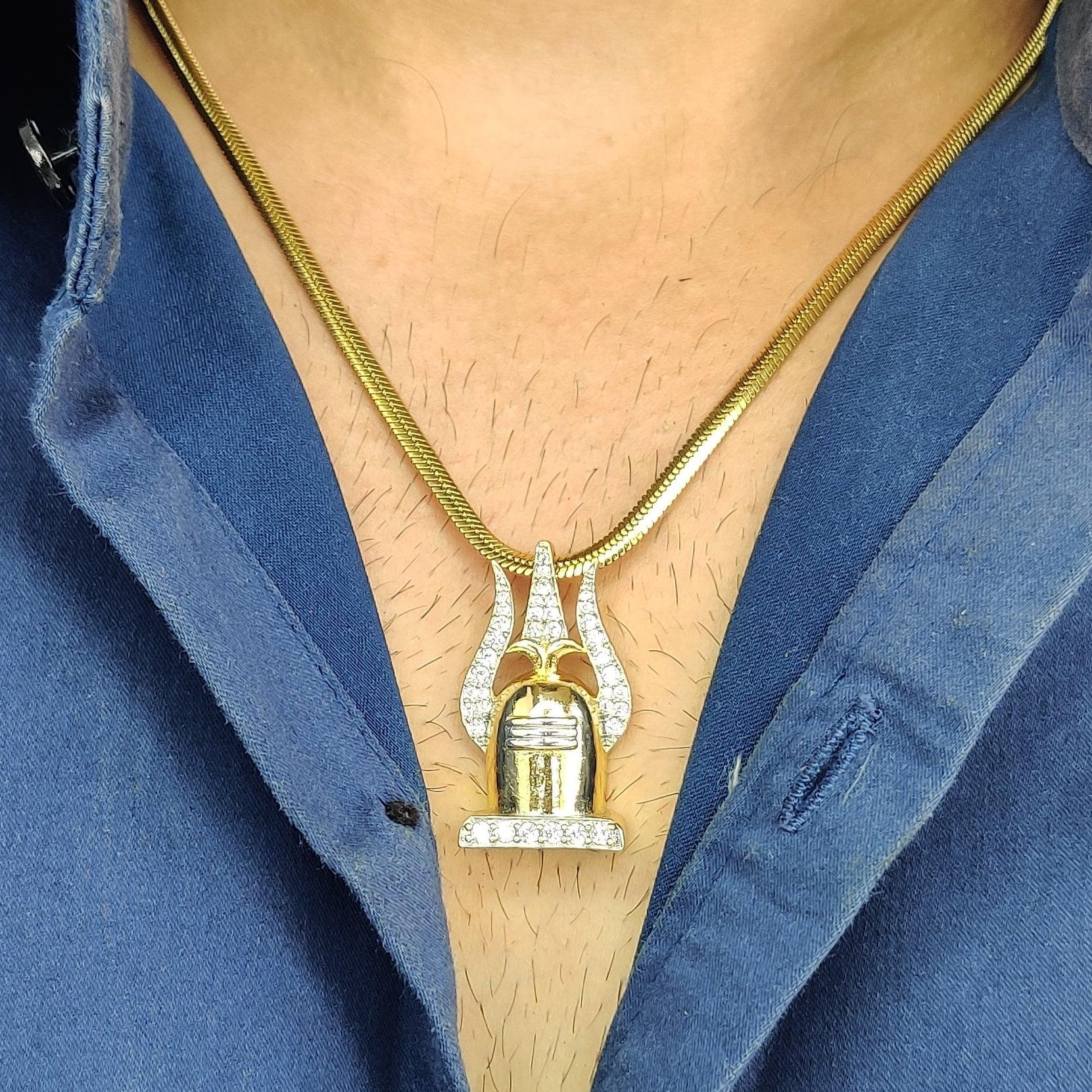 Studded Diamond Trishul Om Pendant and Chain with 18k Dual Plating