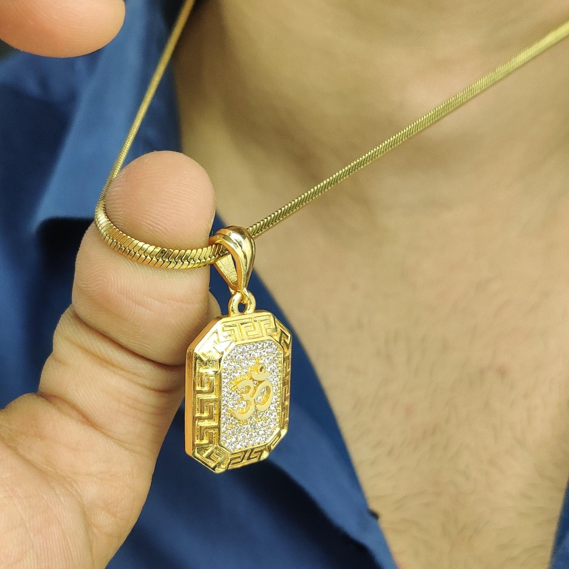 Om CZ Diamond Pendant and chain with 18k Gold Plated