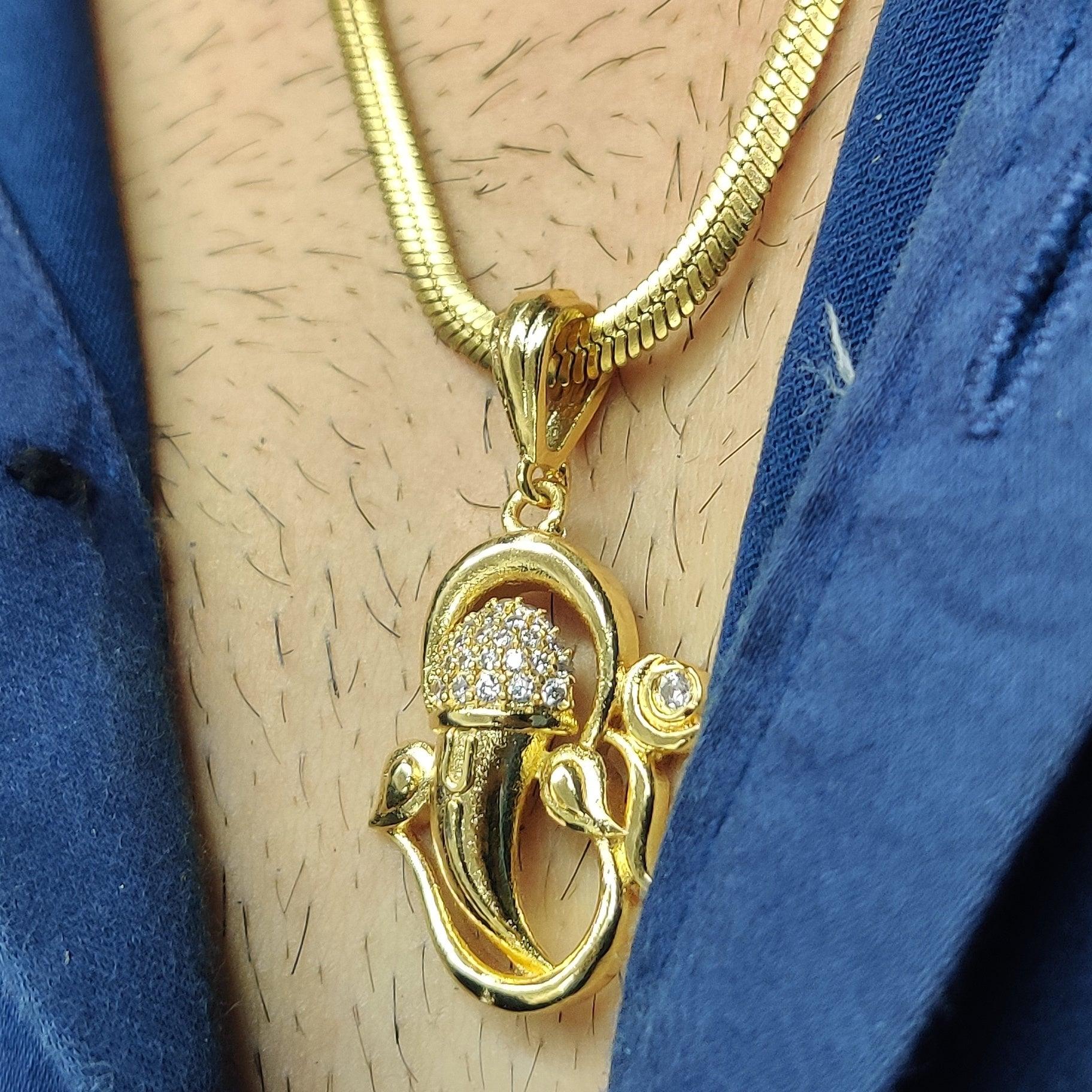Studded CZ Ganesha Pendant with Gold Plated Chain