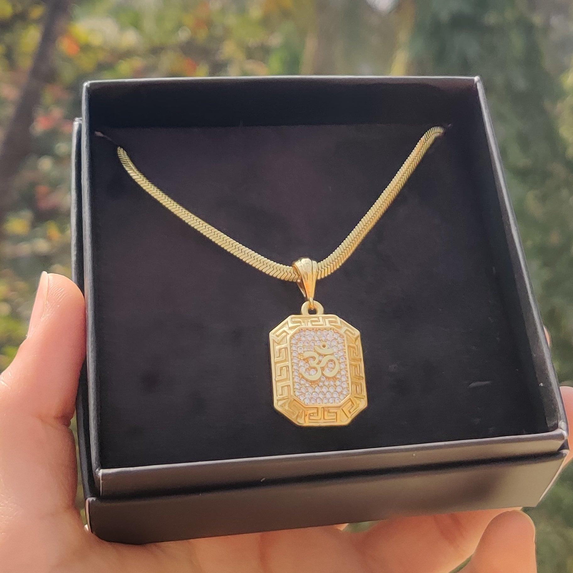 Om CZ Diamond Pendant and chain with 18k Gold Plated