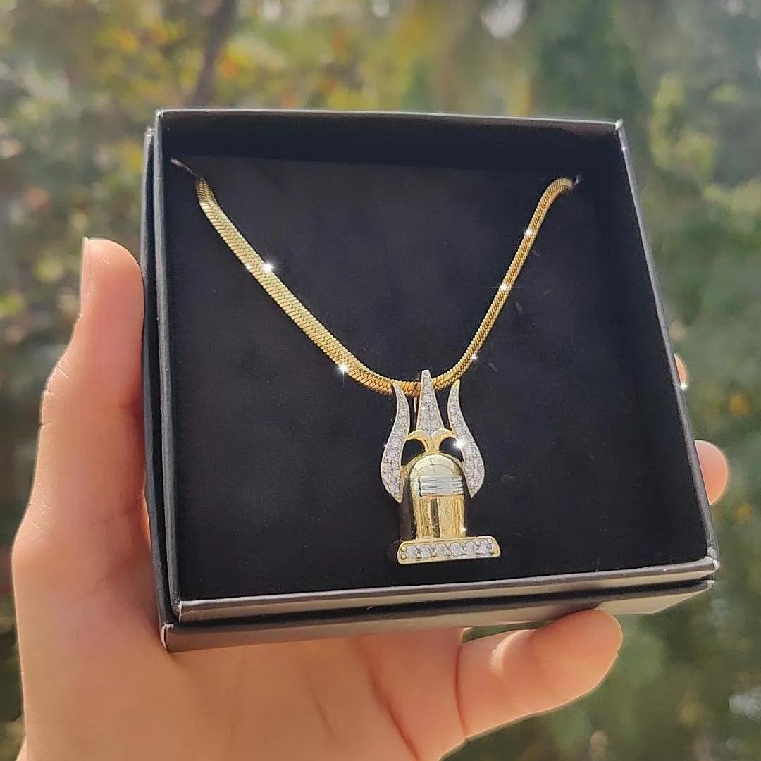 Studded Diamond Trishul Om Pendant and Chain with 18k Dual Plating
