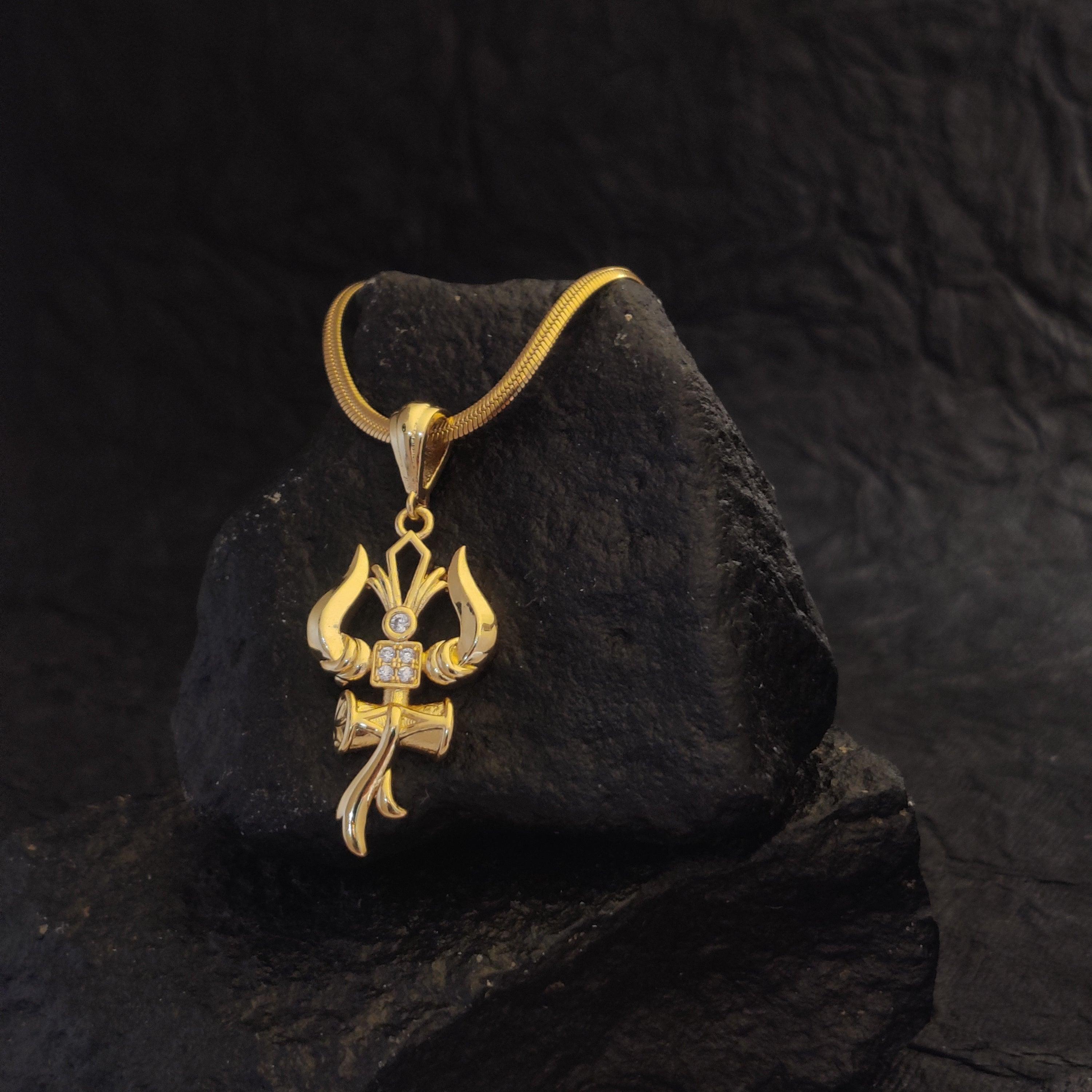 Premium Trishul Om and Damru pendant with  chain