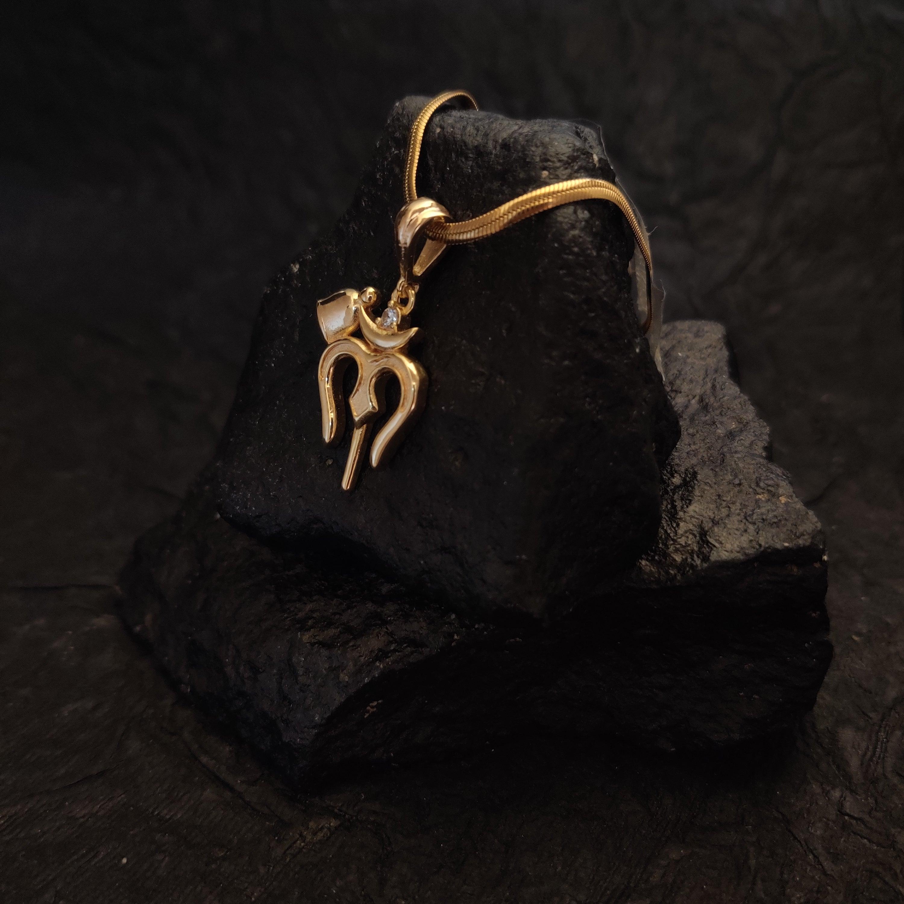 Mahadeva Trishul Om Gold Pendant with Chain