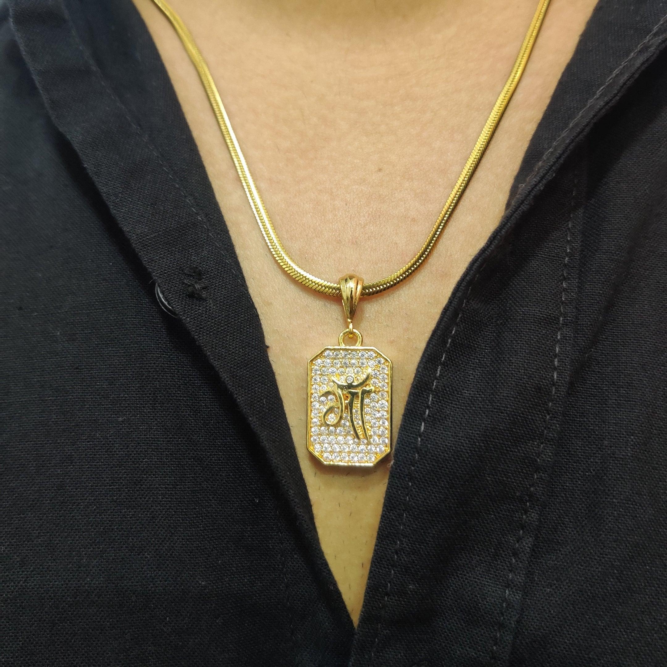 Maa Diamond Studded Gold Pendant with Chain