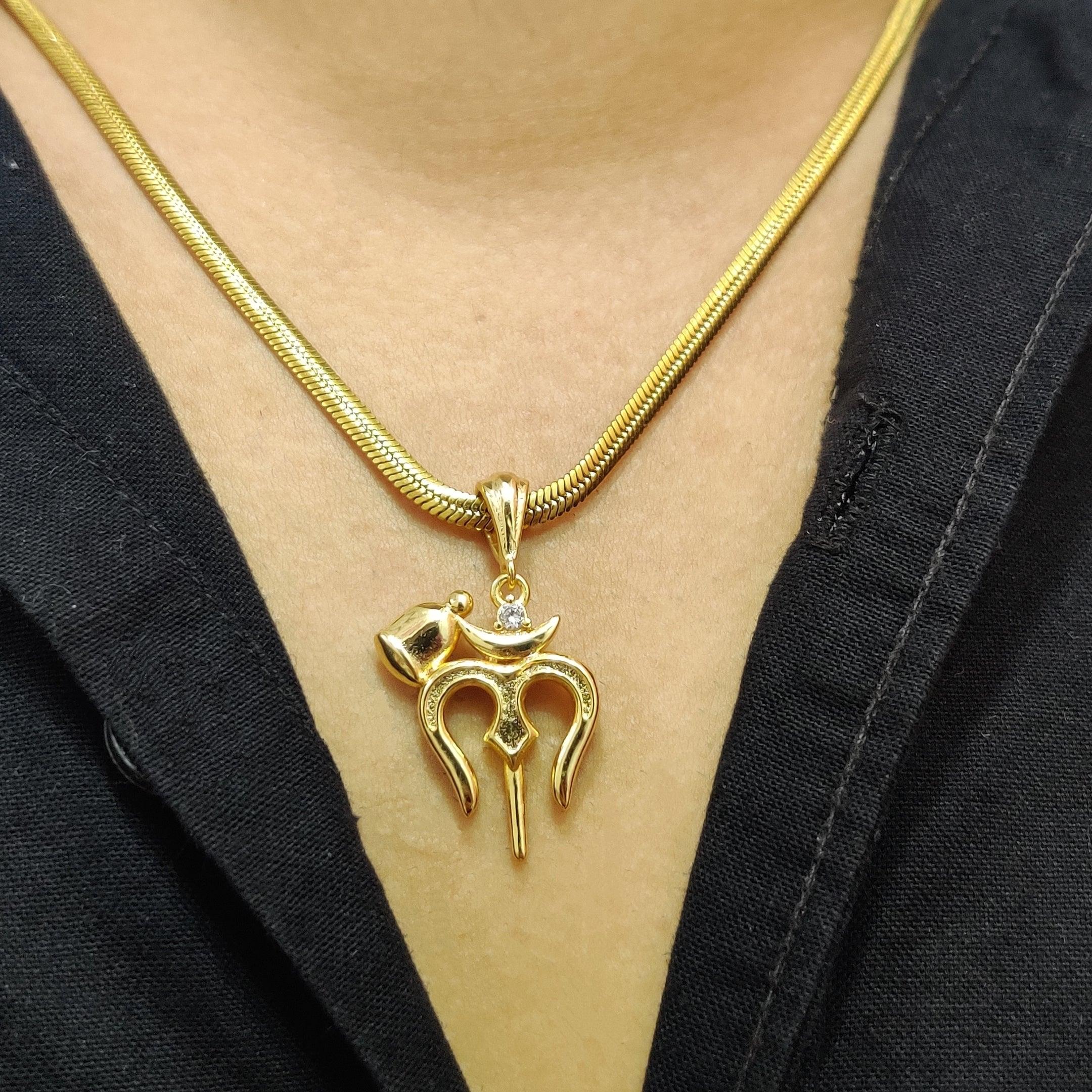 Mahadeva Trishul Om Gold Pendant with Chain