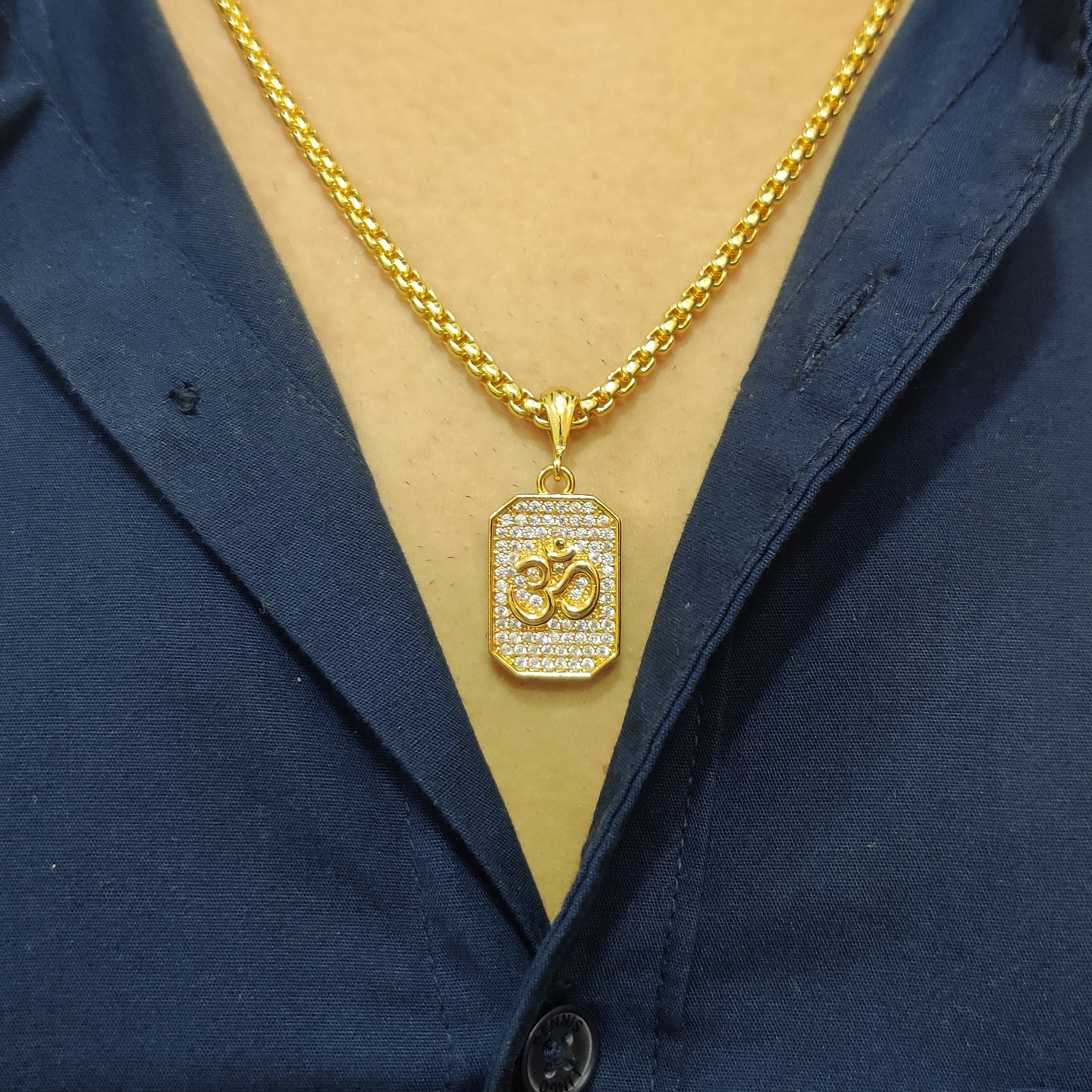 Premium Aum Diamond Pendant and chain with Gold Plated