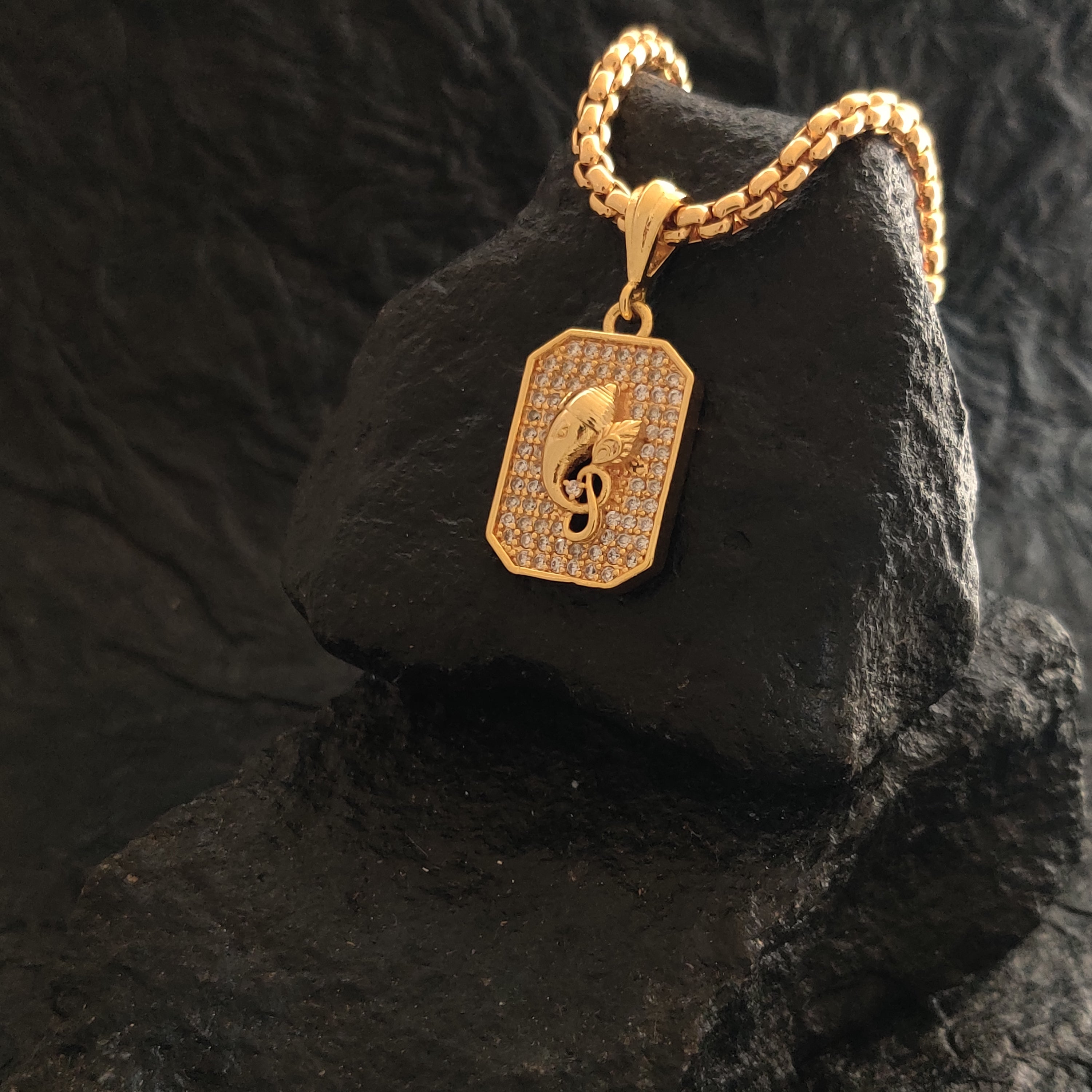 Shree Ganesha Signature Pendant with Studded Premium Diamonds and Gold Plated Chain