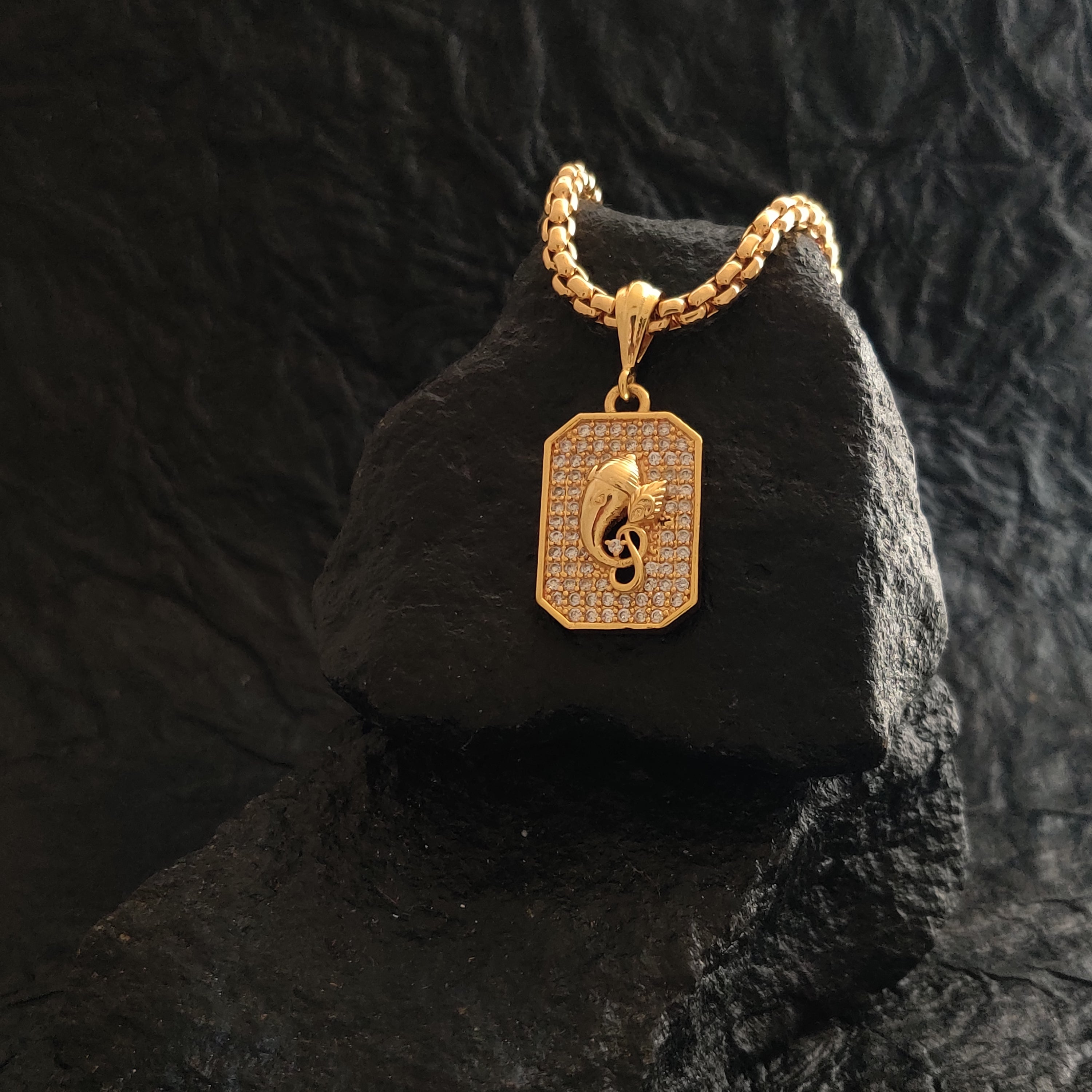 Shree Ganesha Signature Pendant with Studded Premium Diamonds and Gold Plated Chain