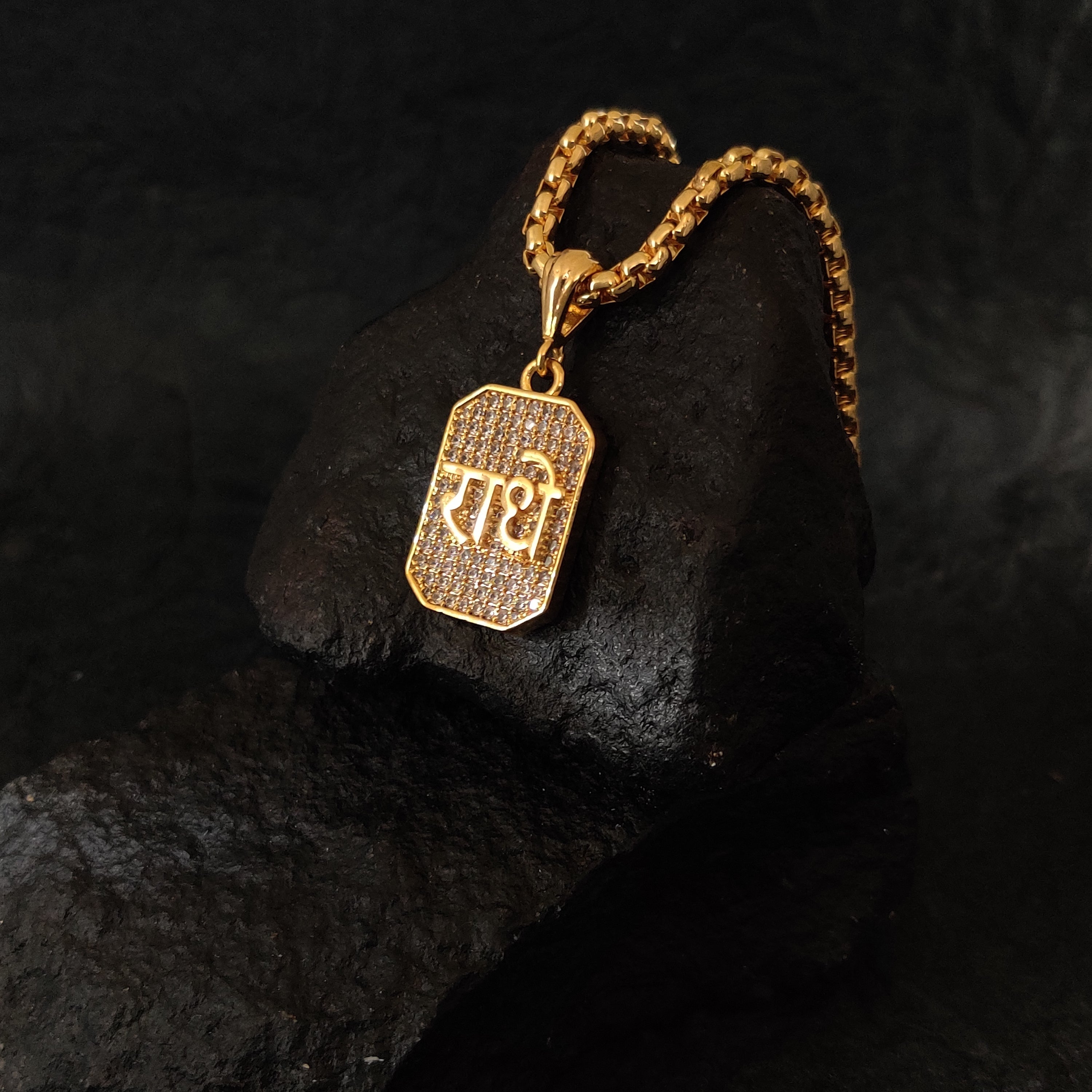 Radhe Pendant with Studded Premium Diamonds and Gold Plated Chain