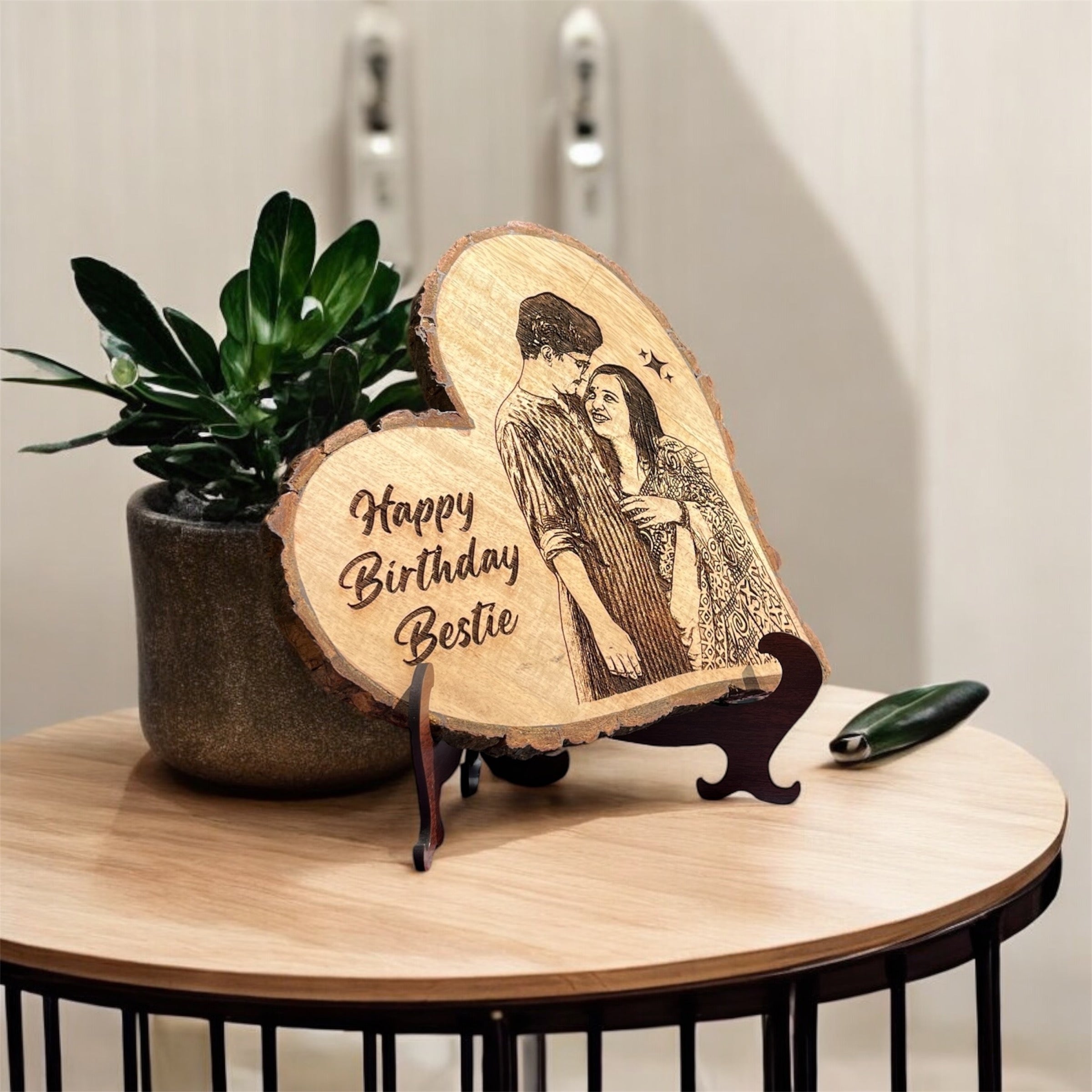 Personalised Natural Wood Heart Engraved Photo Frame