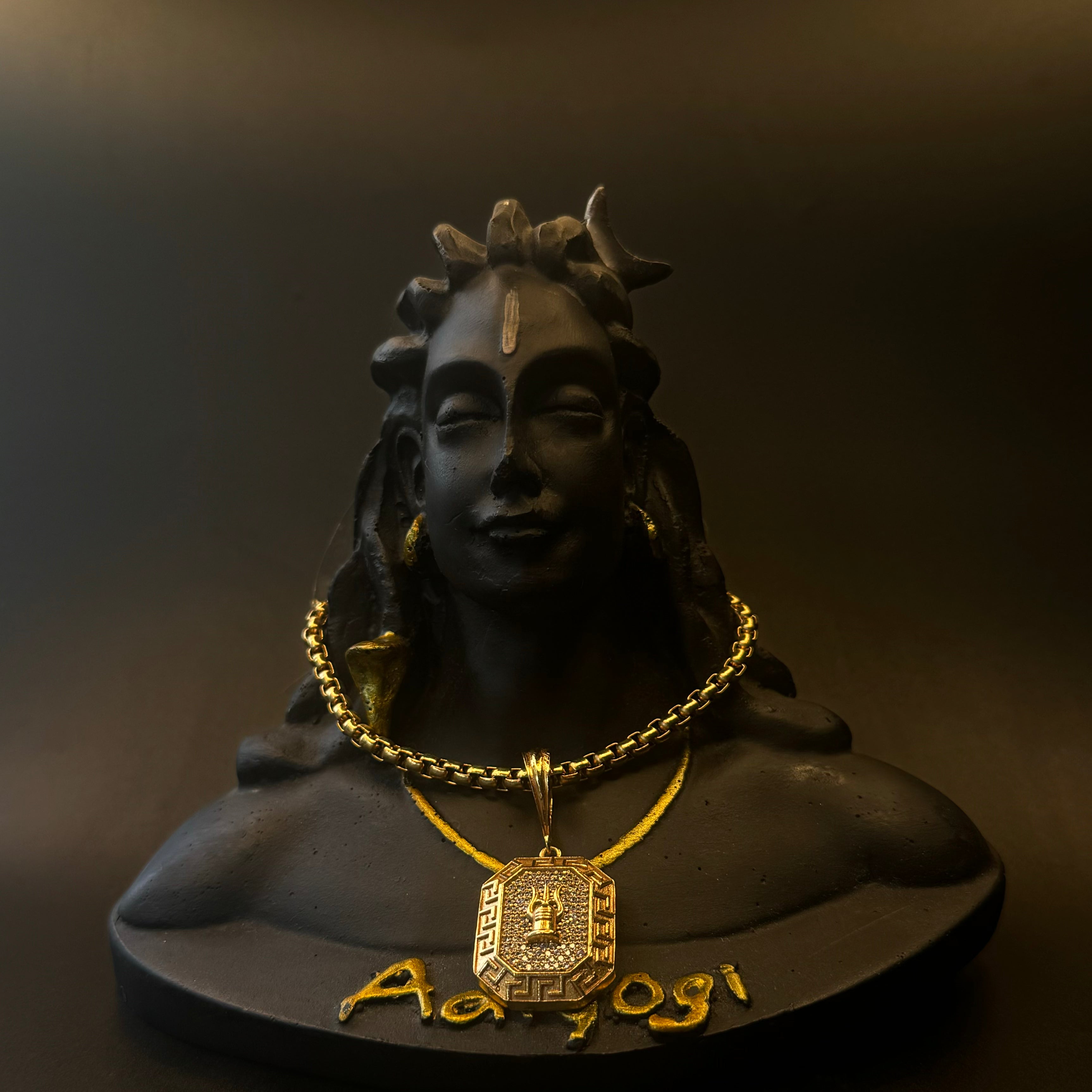 Studded Diamond Shivling Om Pendant and chain with 18k Gold Plated (24 inch)