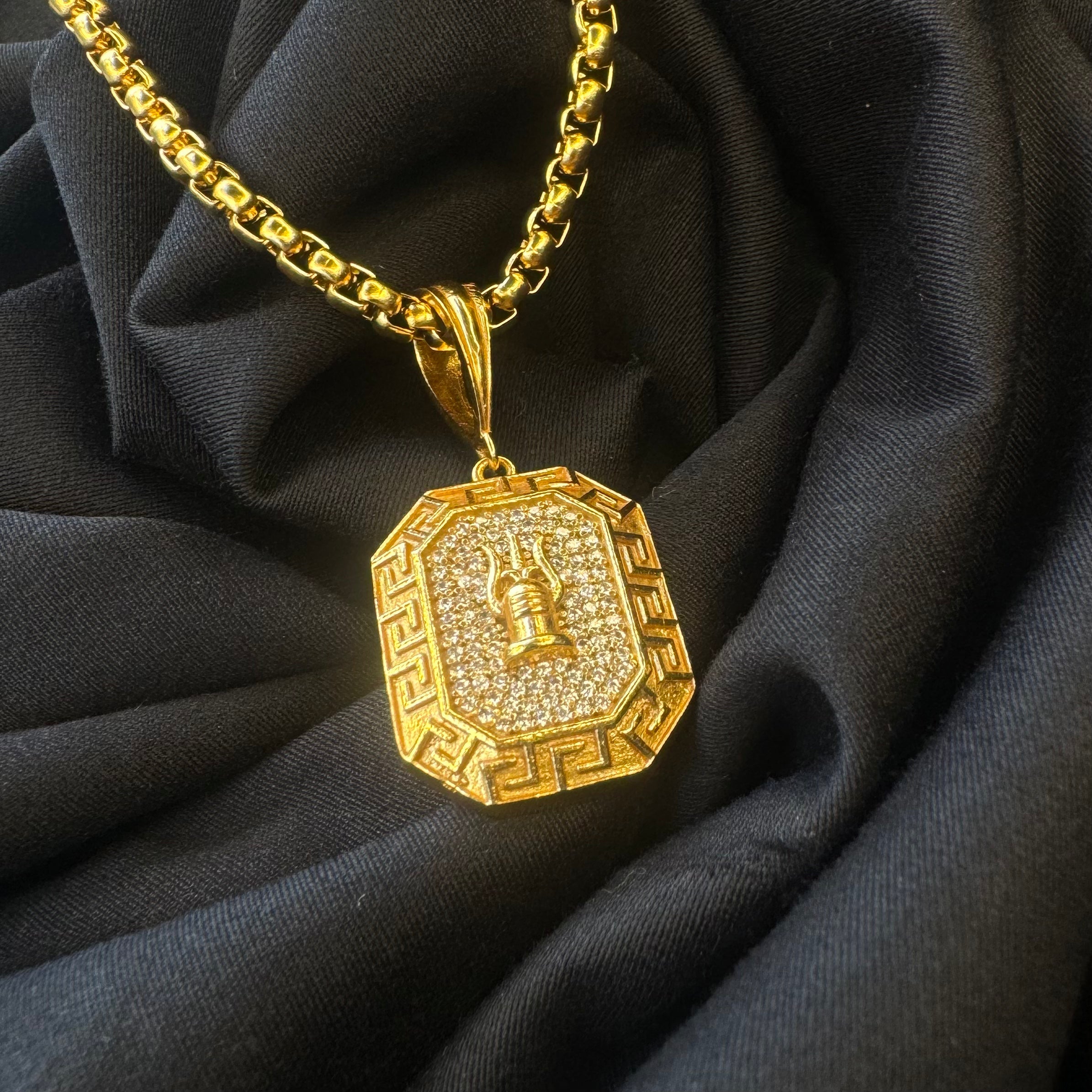 Studded Diamond Shivling Om Pendant and chain with 18k Gold Plated (24 inch)