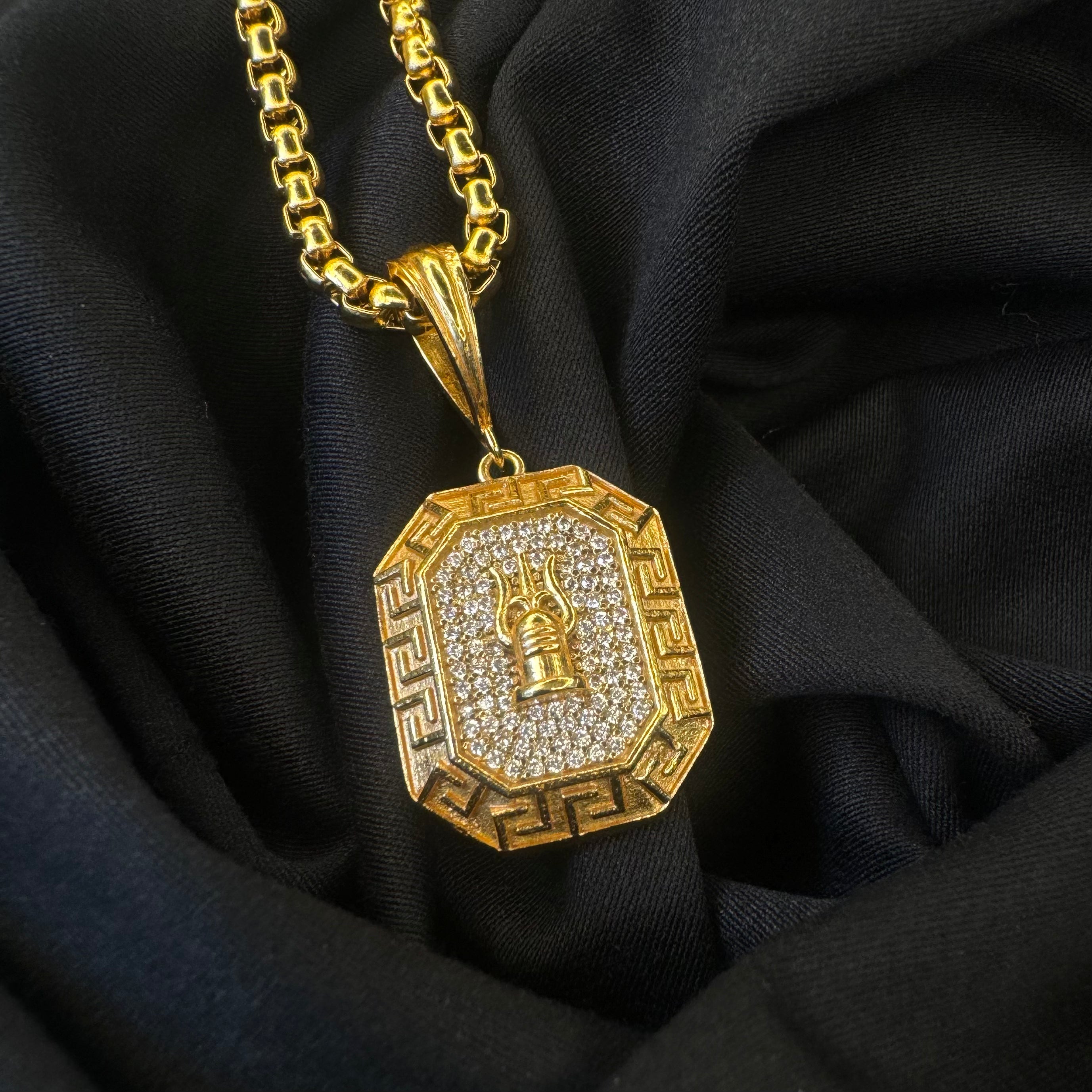 Studded Diamond Shivling Om Pendant and chain with 18k Gold Plated (24 inch)