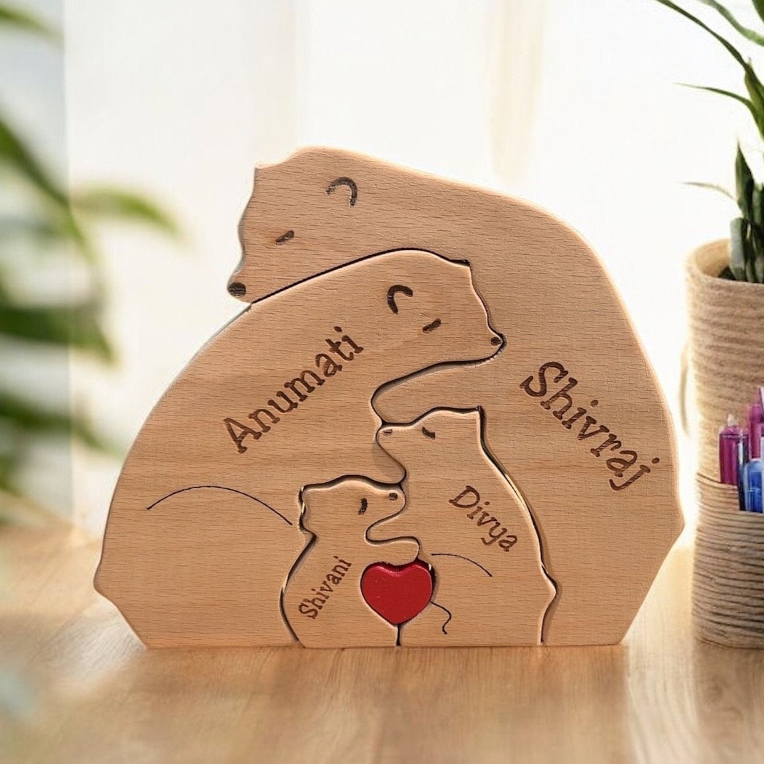 Personalised Natural Wood Family Name Bear
