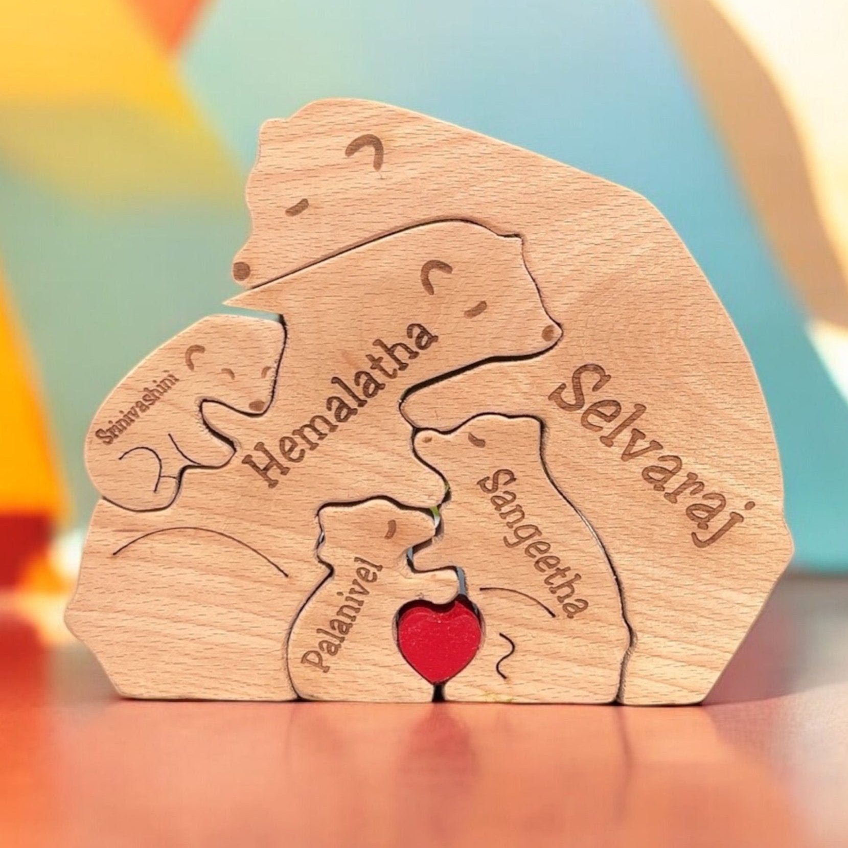 Personalised Natural Wood Family Name Bear