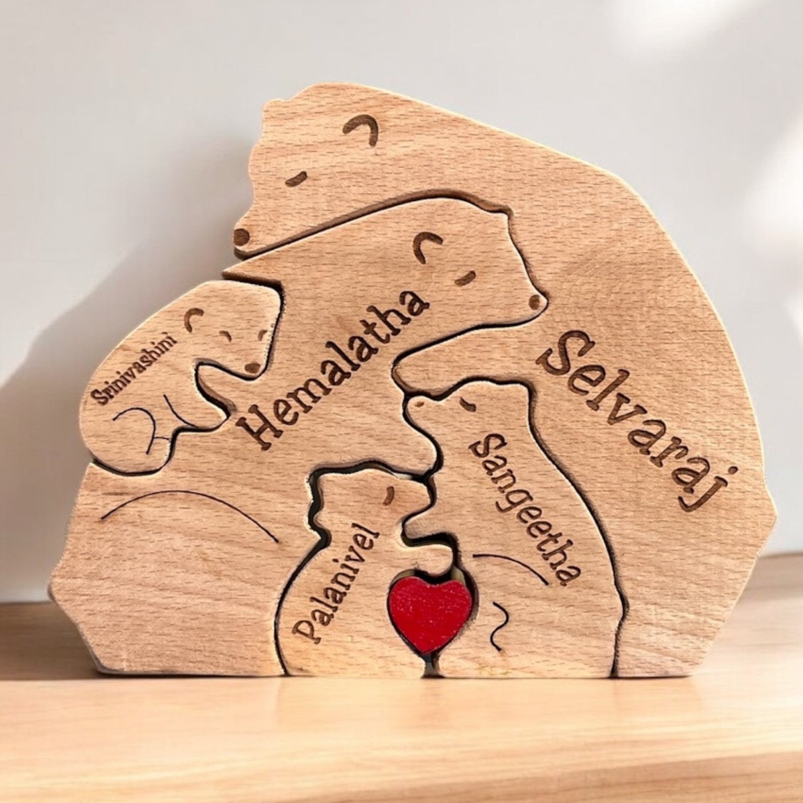 Personalised Natural Wood Family Name Bear