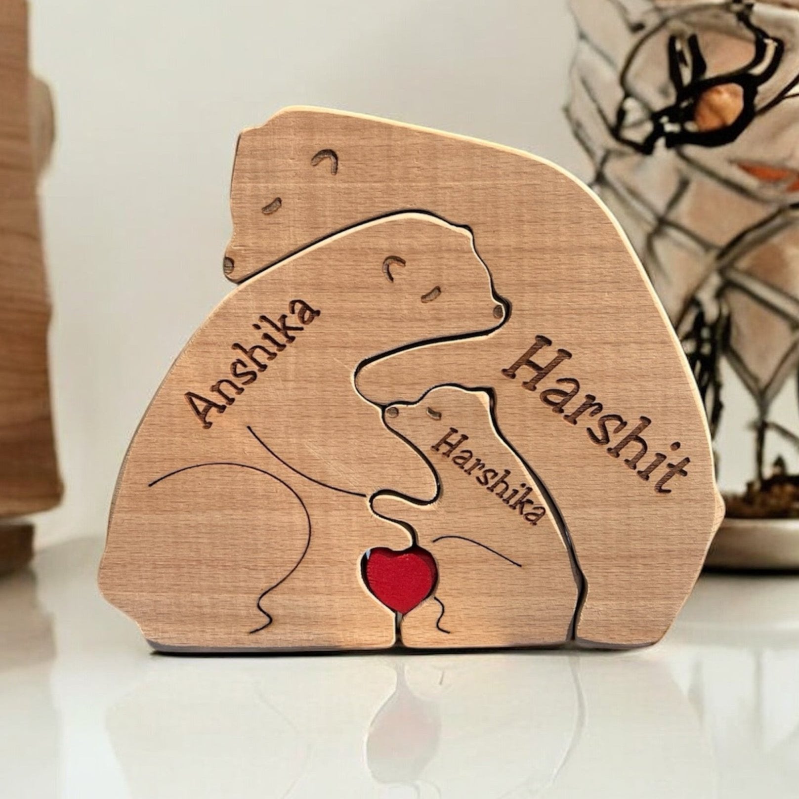 Personalised Natural Wood Family Name Bear