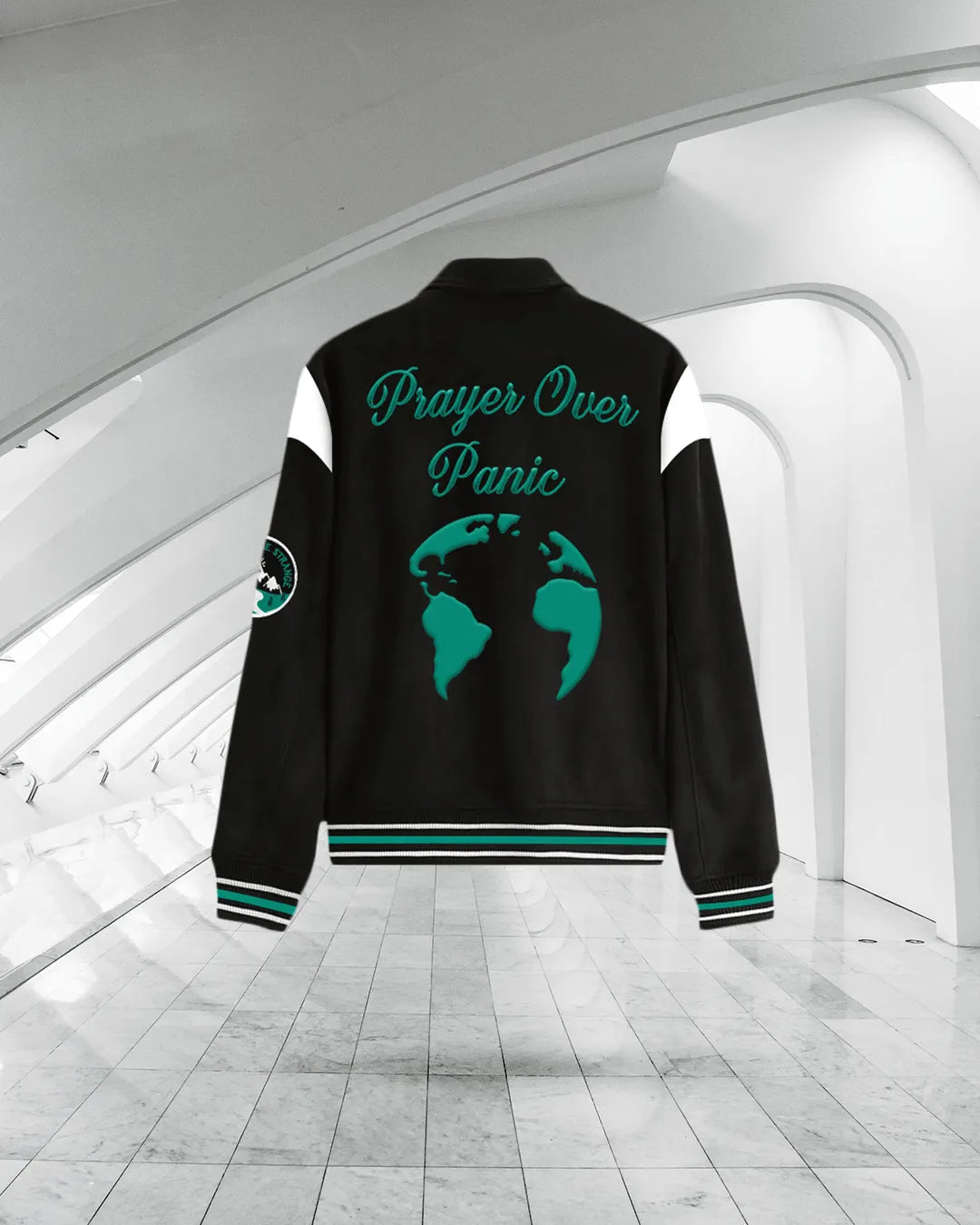 Prayer Over Panic Black Varsity Jacket