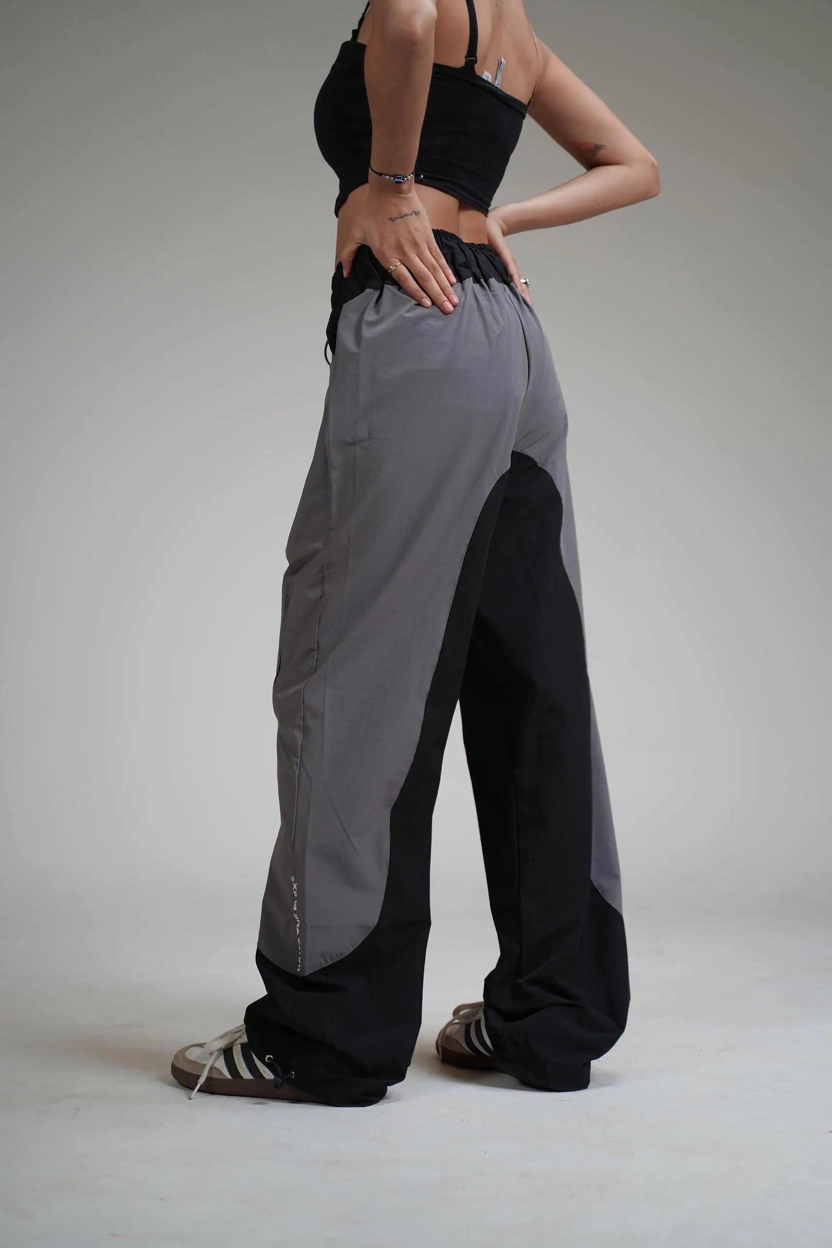 Black Panel Parachute Pants