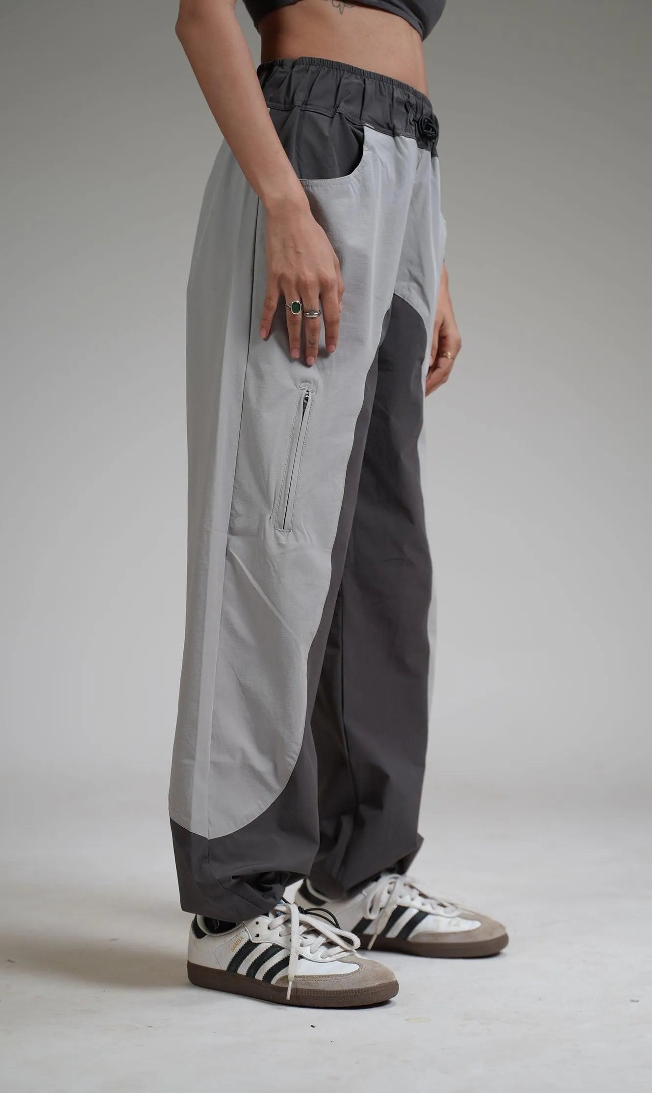 Ice Grey Panel Parachute Pants