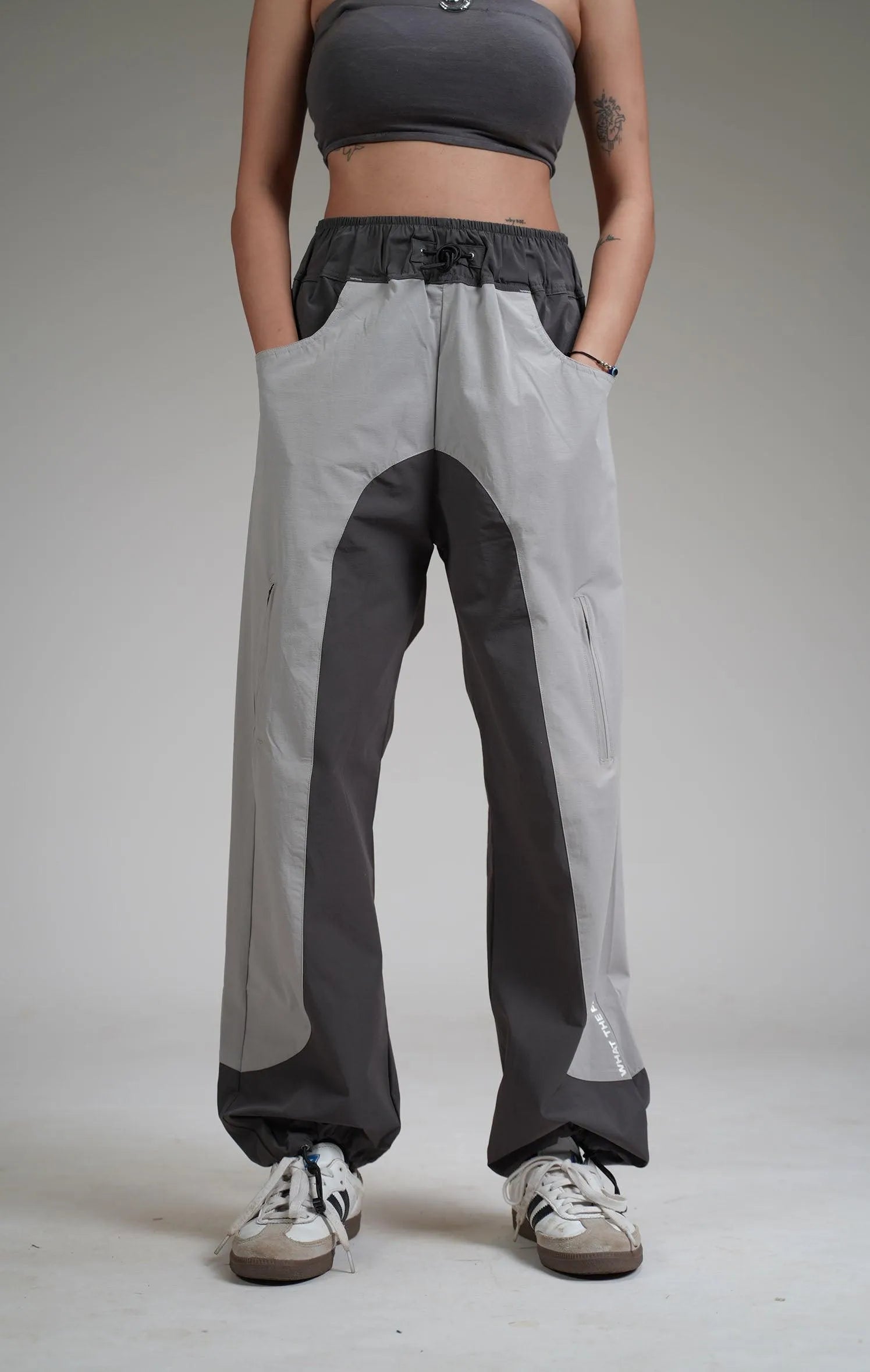 Ice Grey Panel Parachute Pants