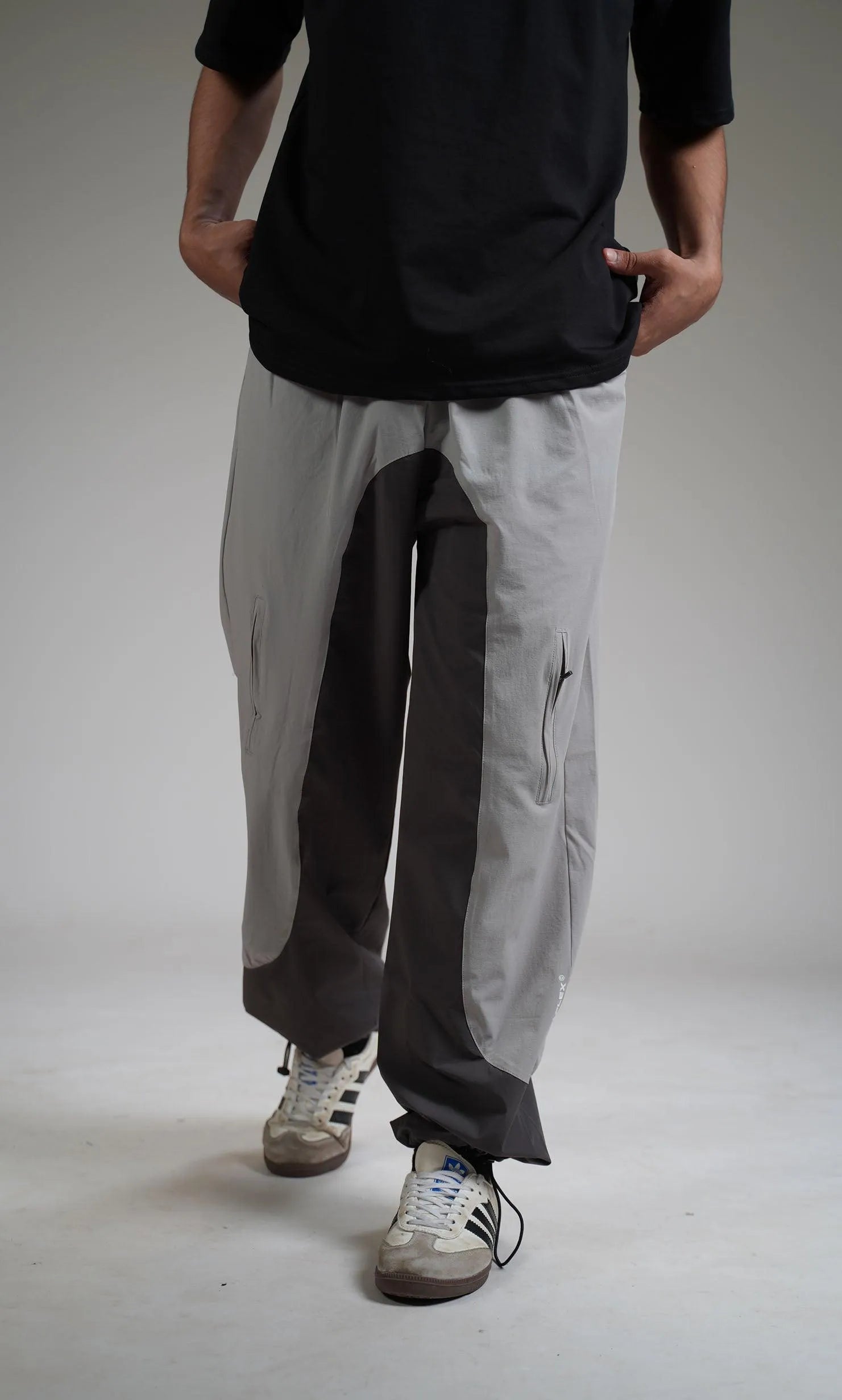 Ice Grey Panel Parachute Pants