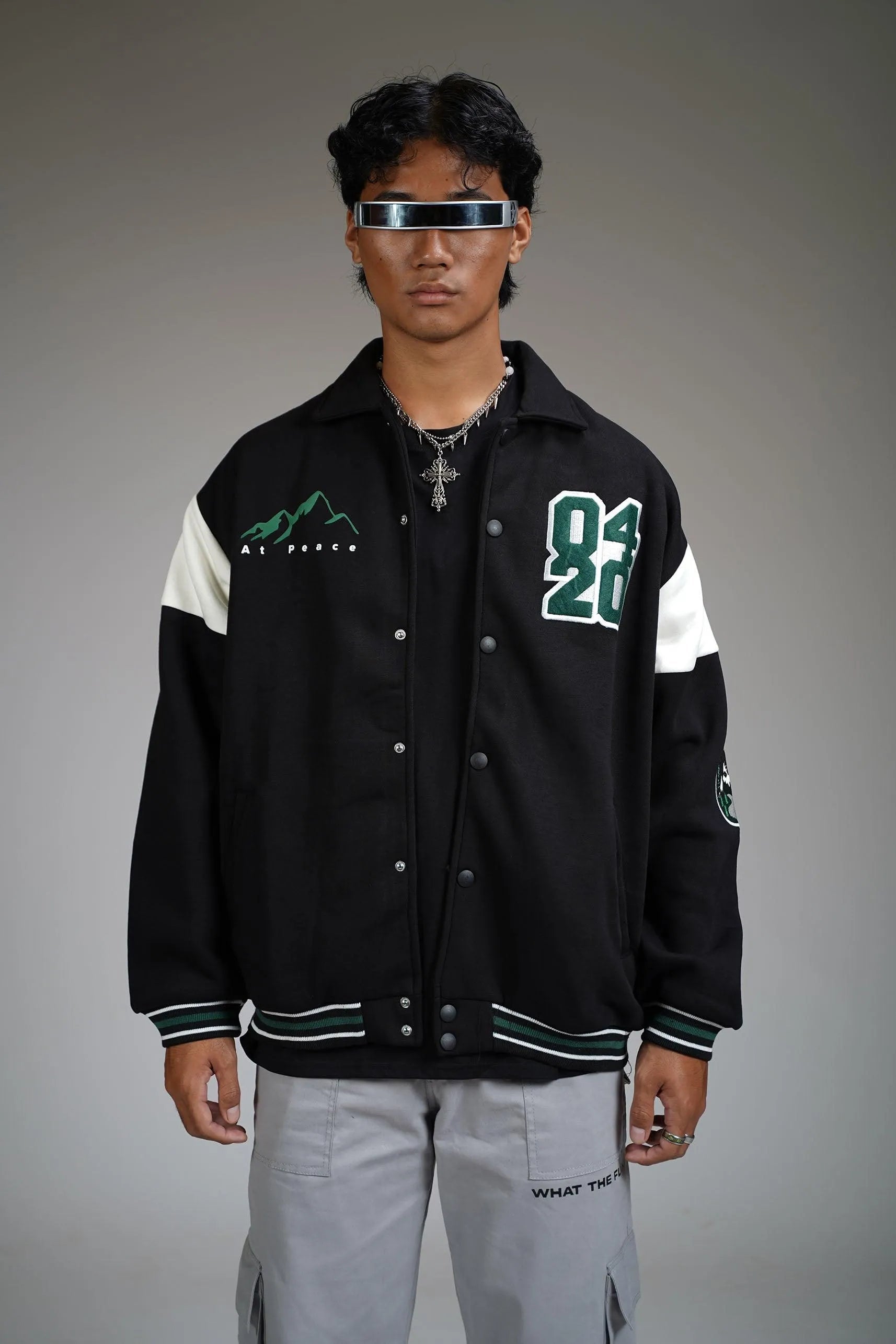 Prayer Over Panic Black Varsity Jacket