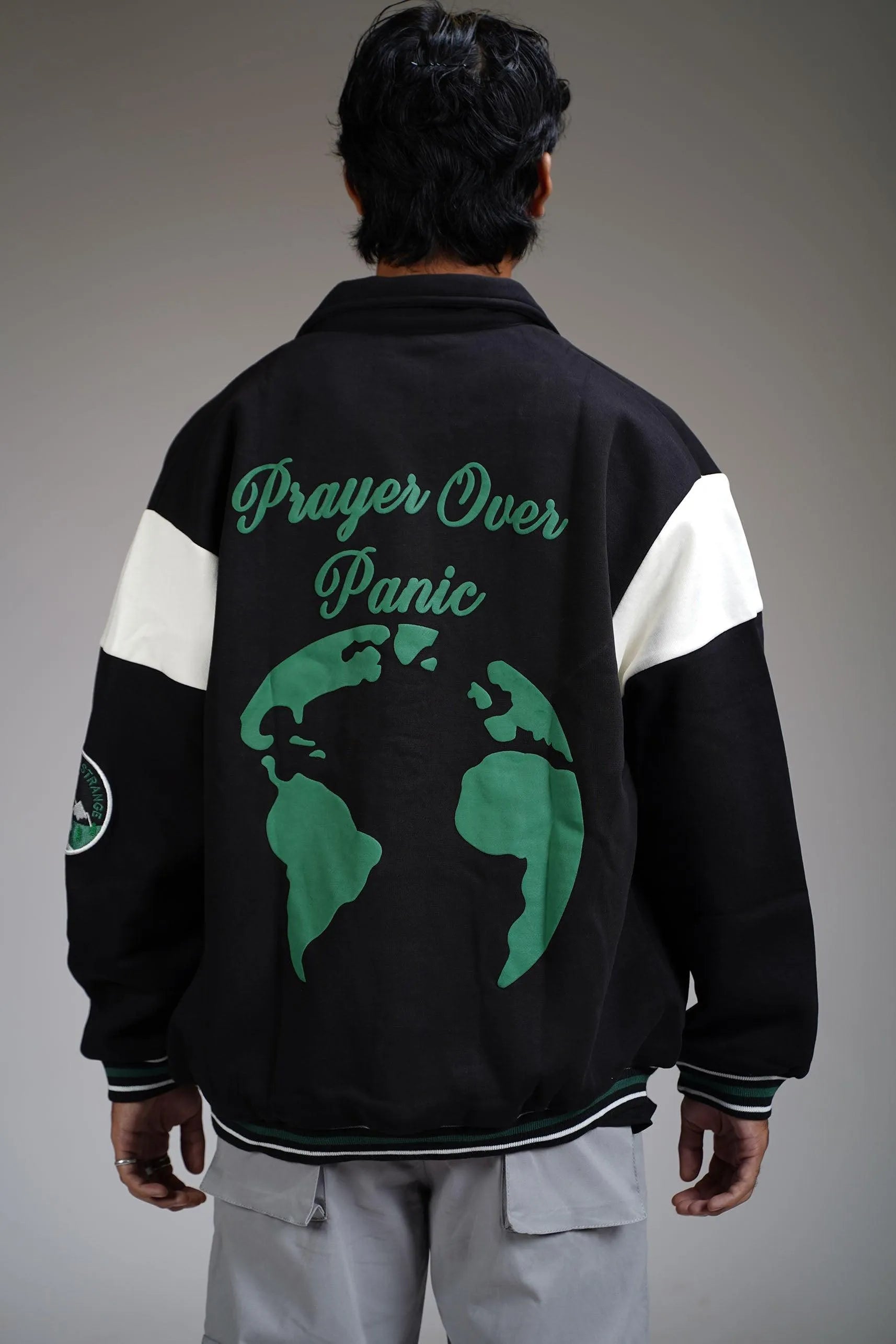 Prayer Over Panic Black Varsity Jacket