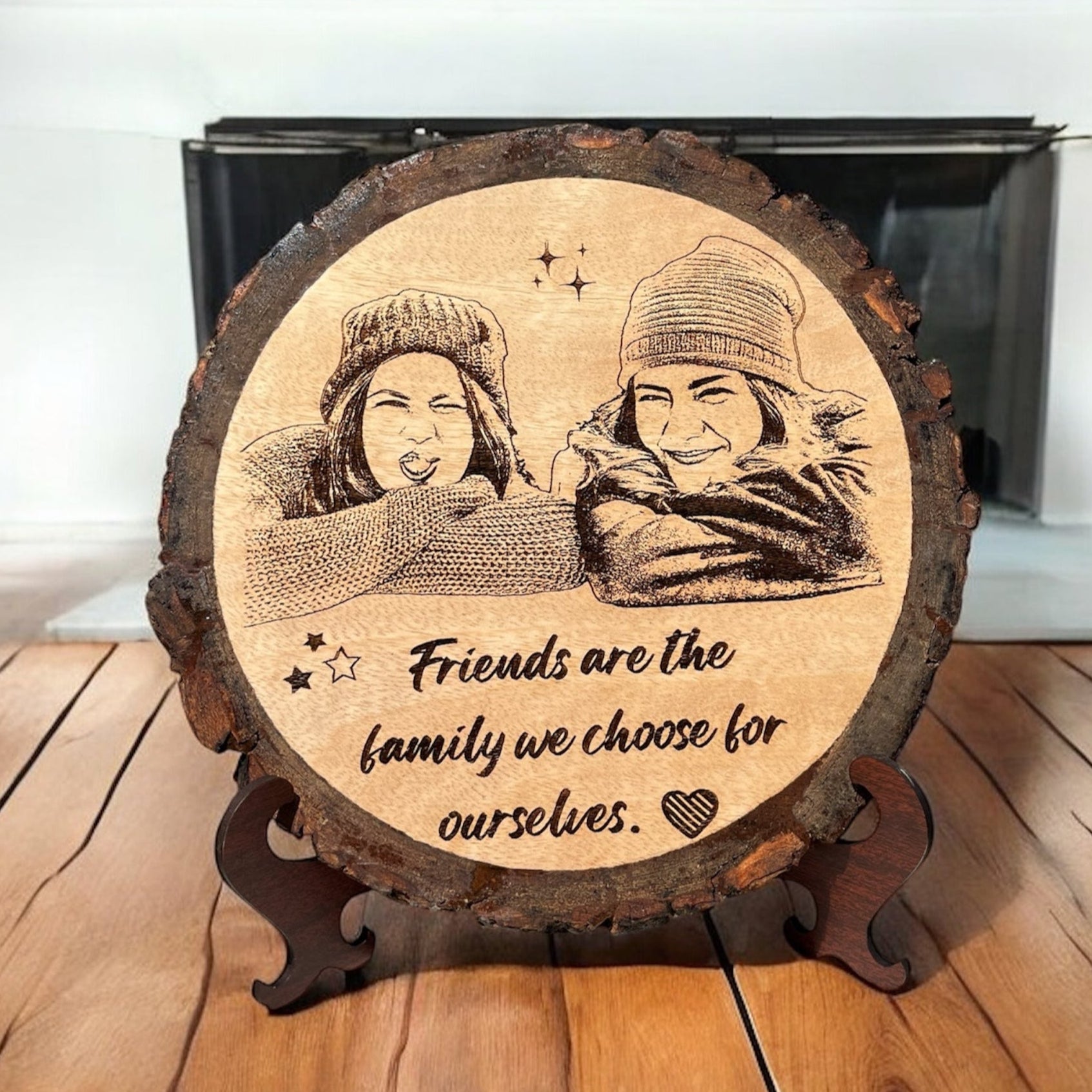 Personalised Natural Wood Round Engraved Photo Frame