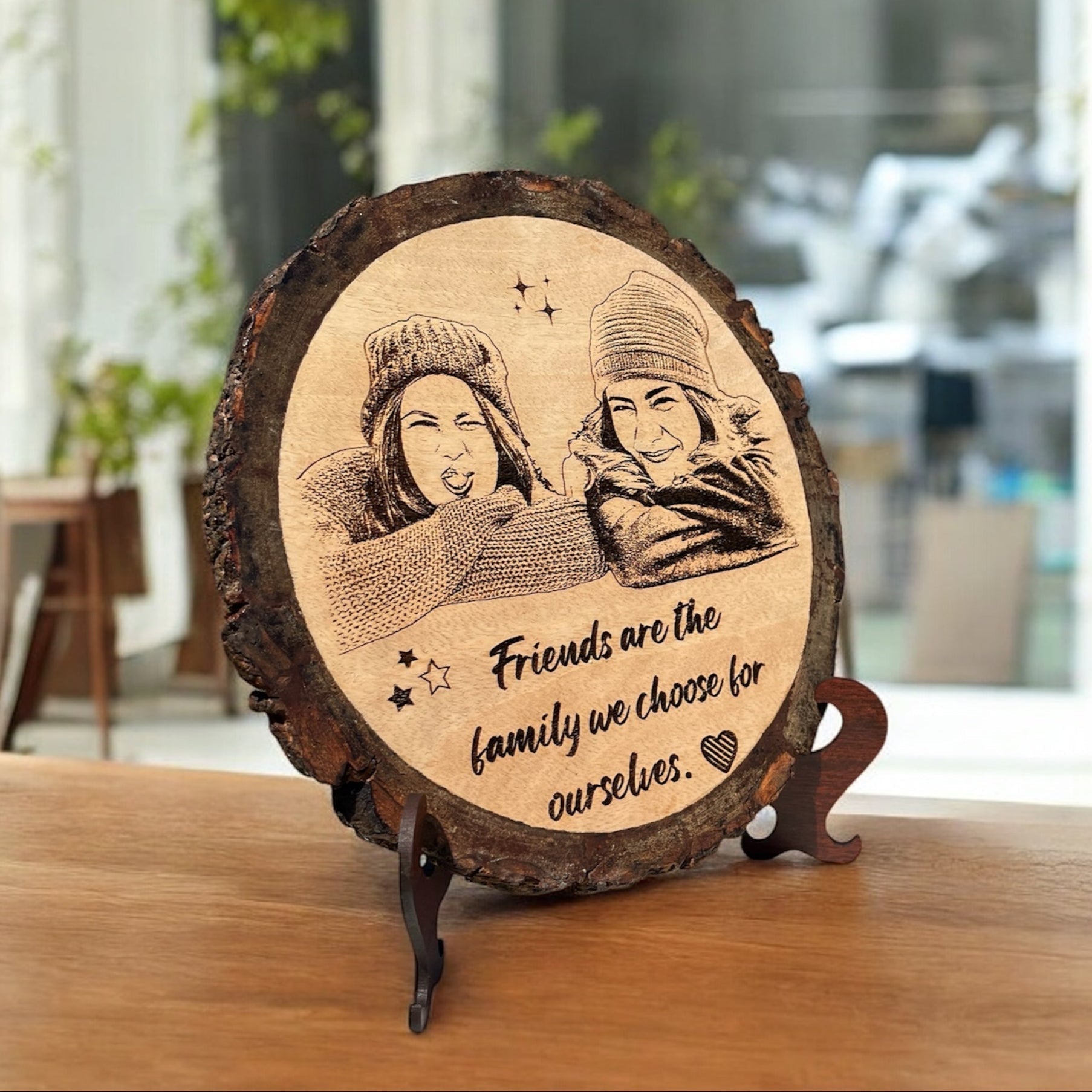 Personalised Natural Wood Round Engraved Photo Frame