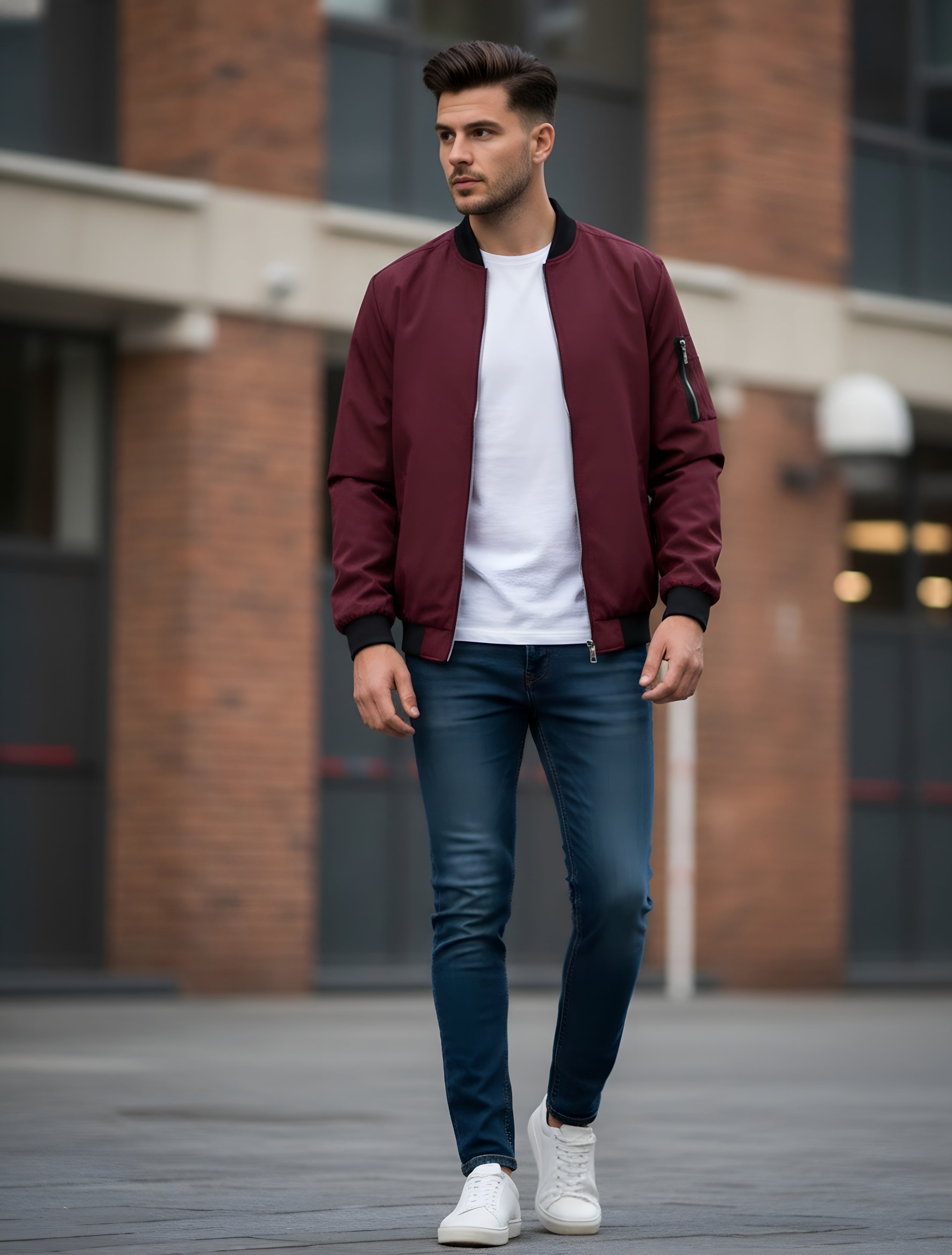 Men's Classic Maroon Bomber Jacket