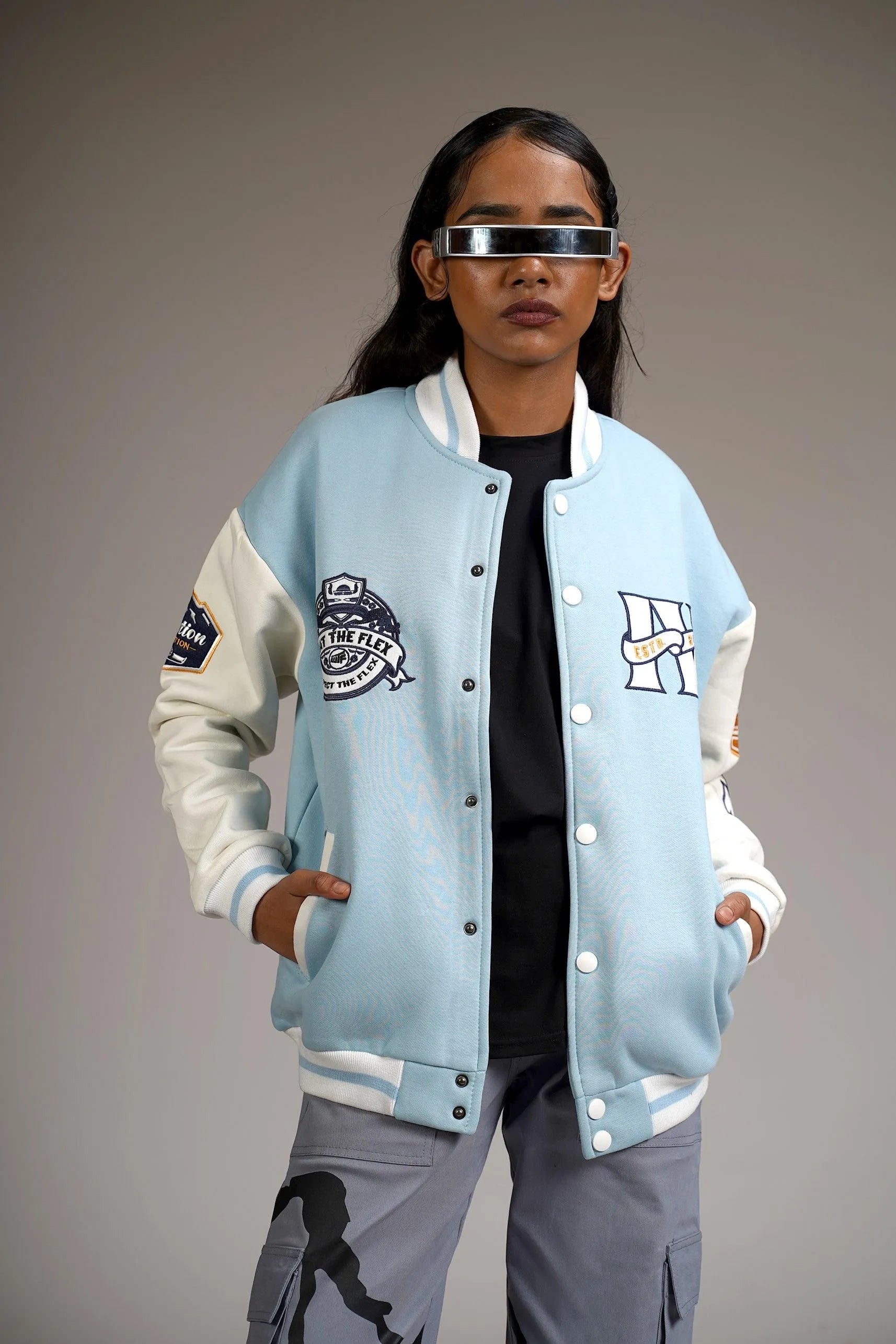 Breaking Sensation Light Blue Varsity Jacket