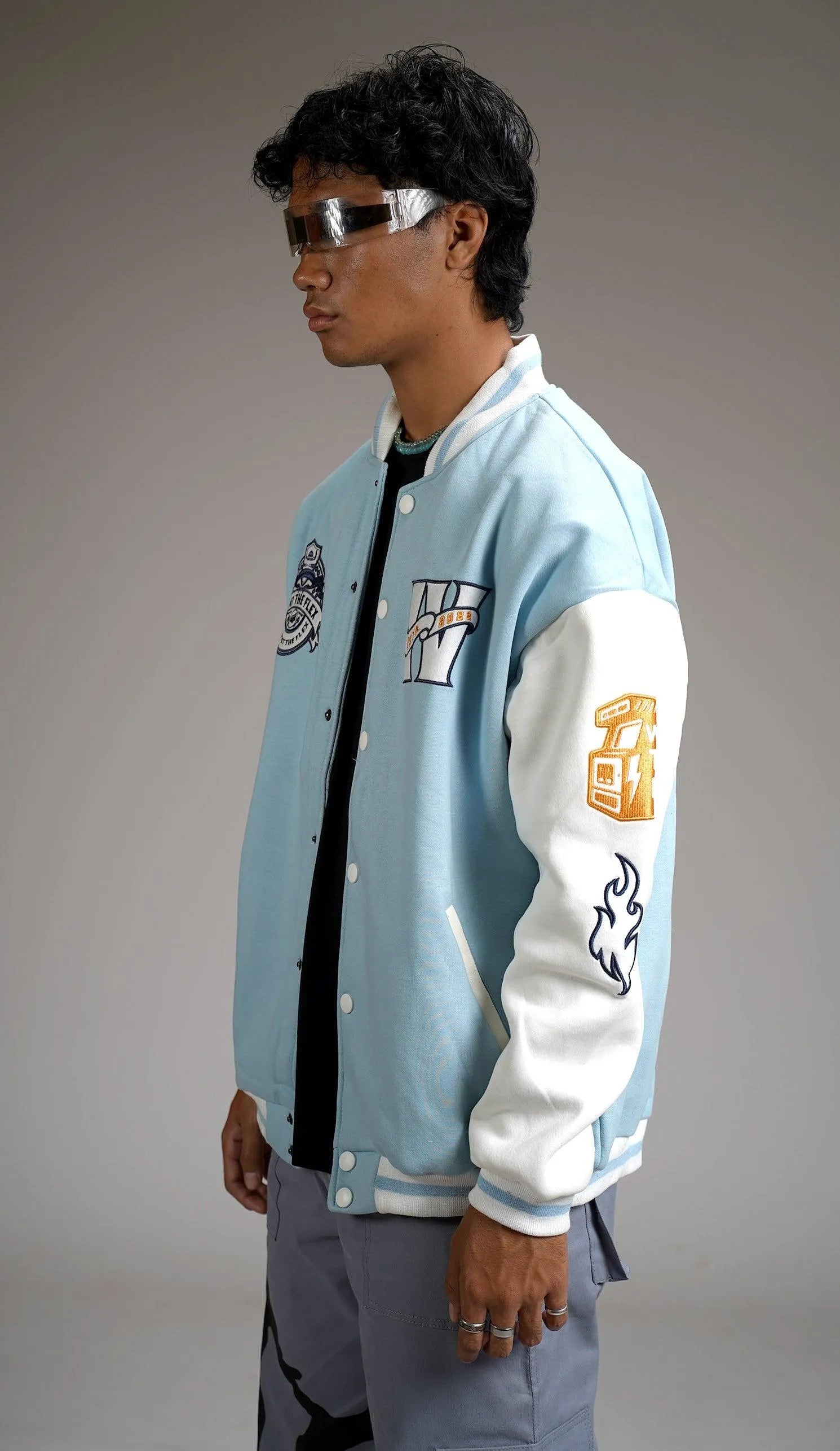 Breaking Sensation Light Blue Varsity Jacket