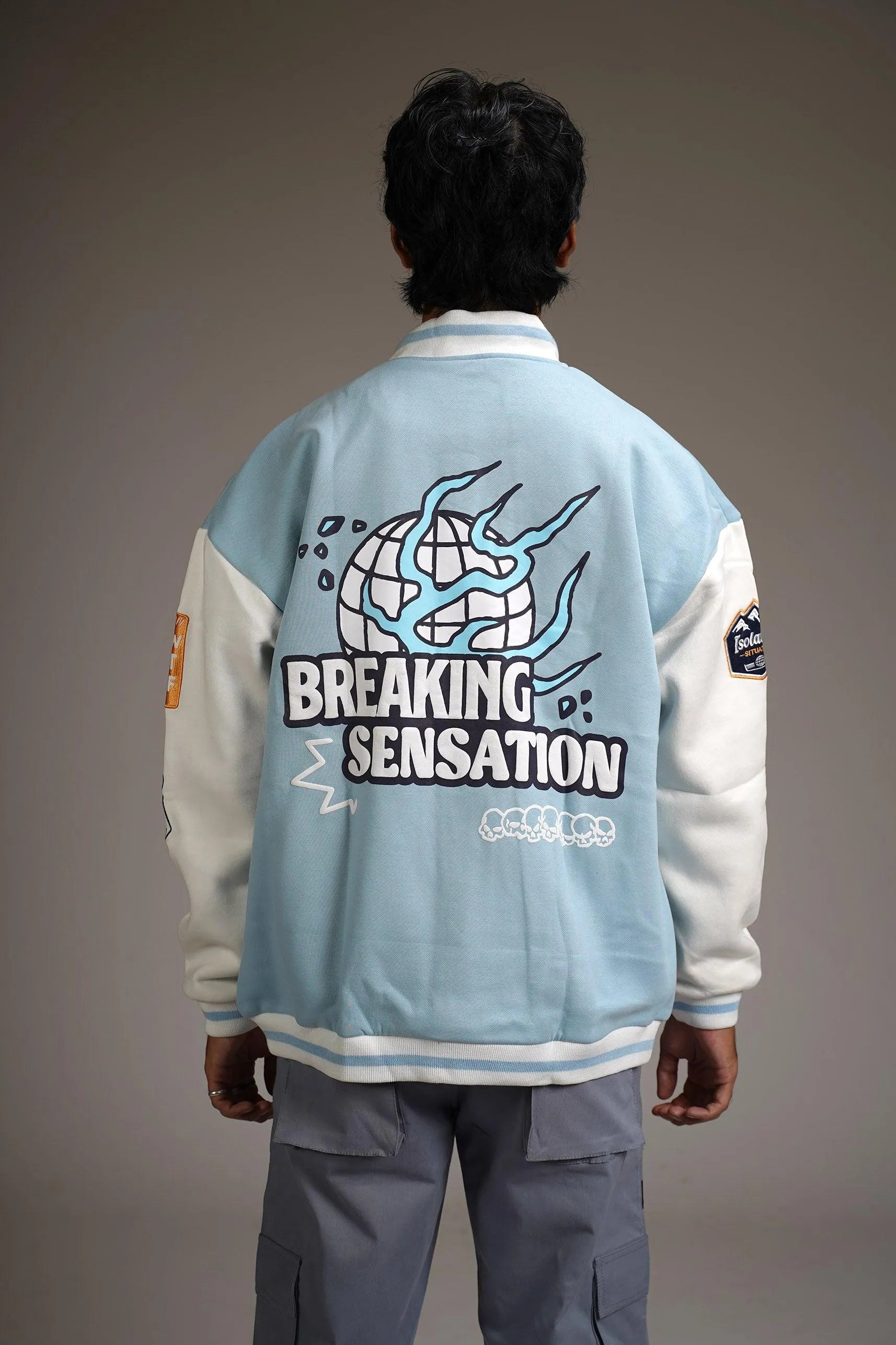 Breaking Sensation Light Blue Varsity Jacket