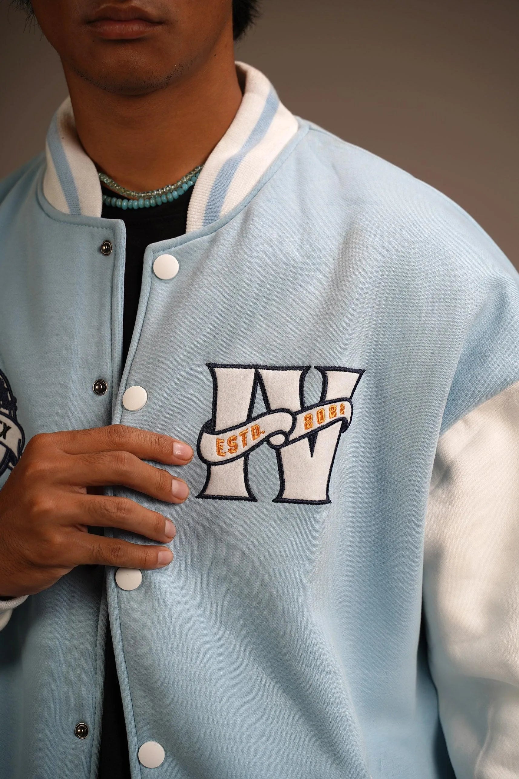 Breaking Sensation Light Blue Varsity Jacket