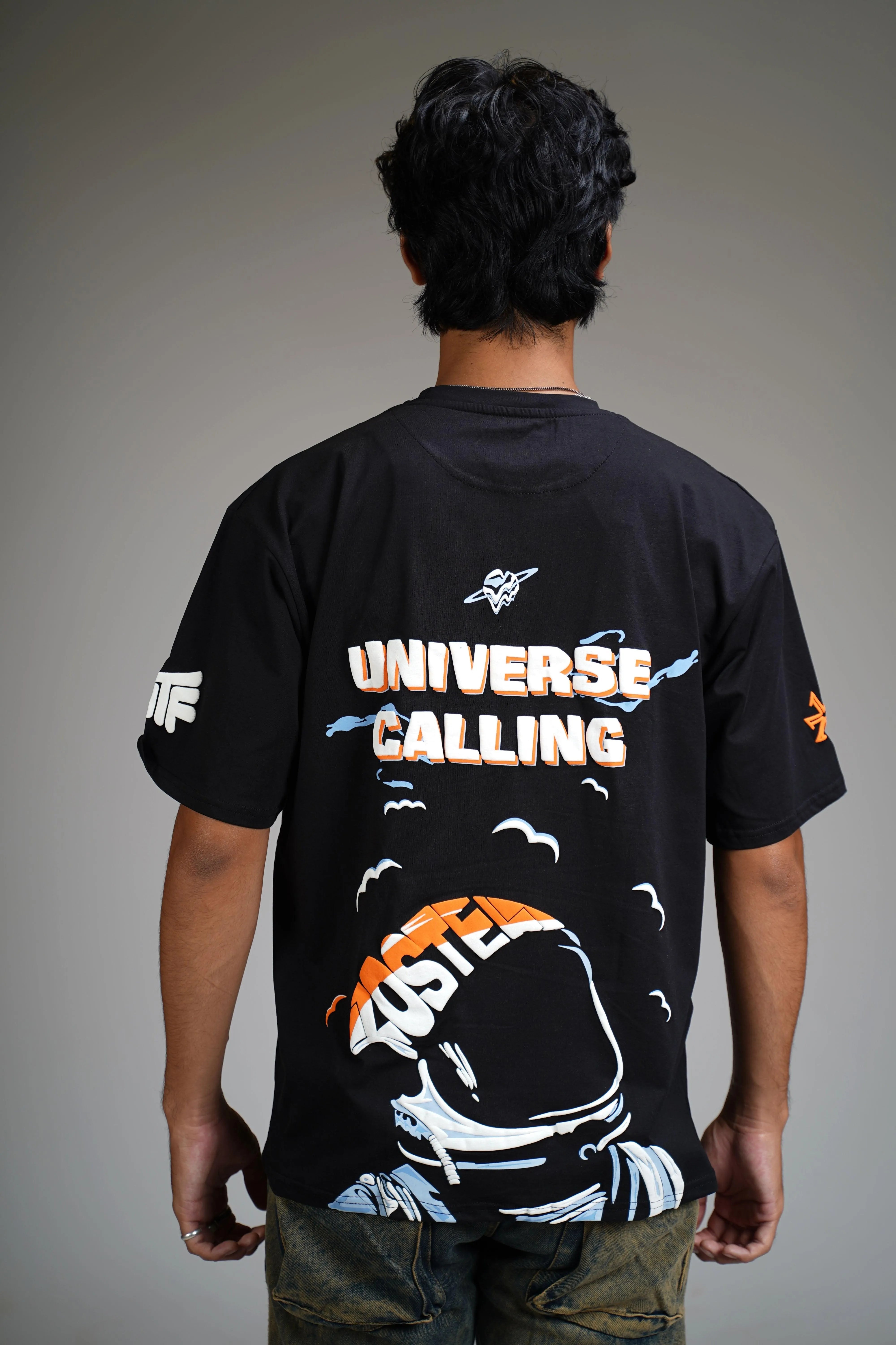 Zostel Universe Calling Oversized T-shirt in Black