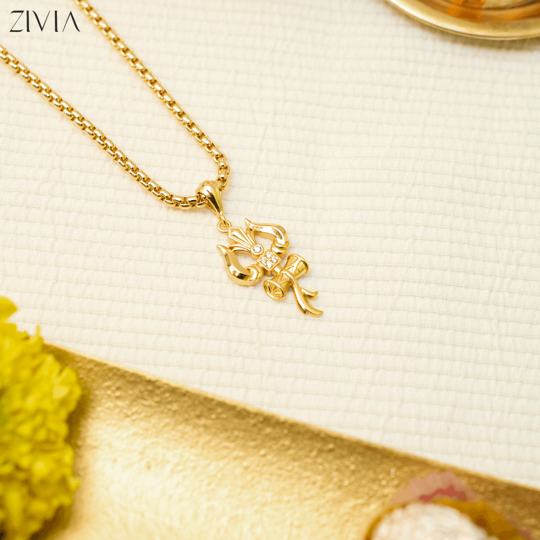 SS Trishul Om and Damru pendant with  chain