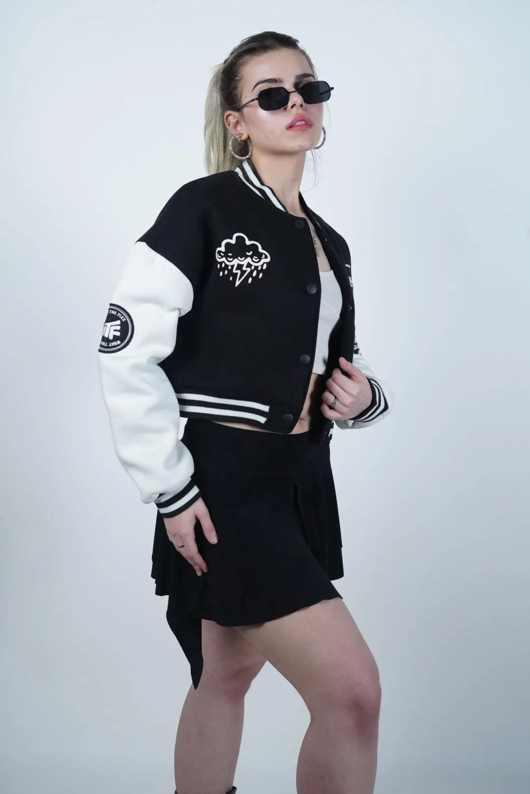 Did I Imagine It? Cropped Black Varsity Jacket for Women