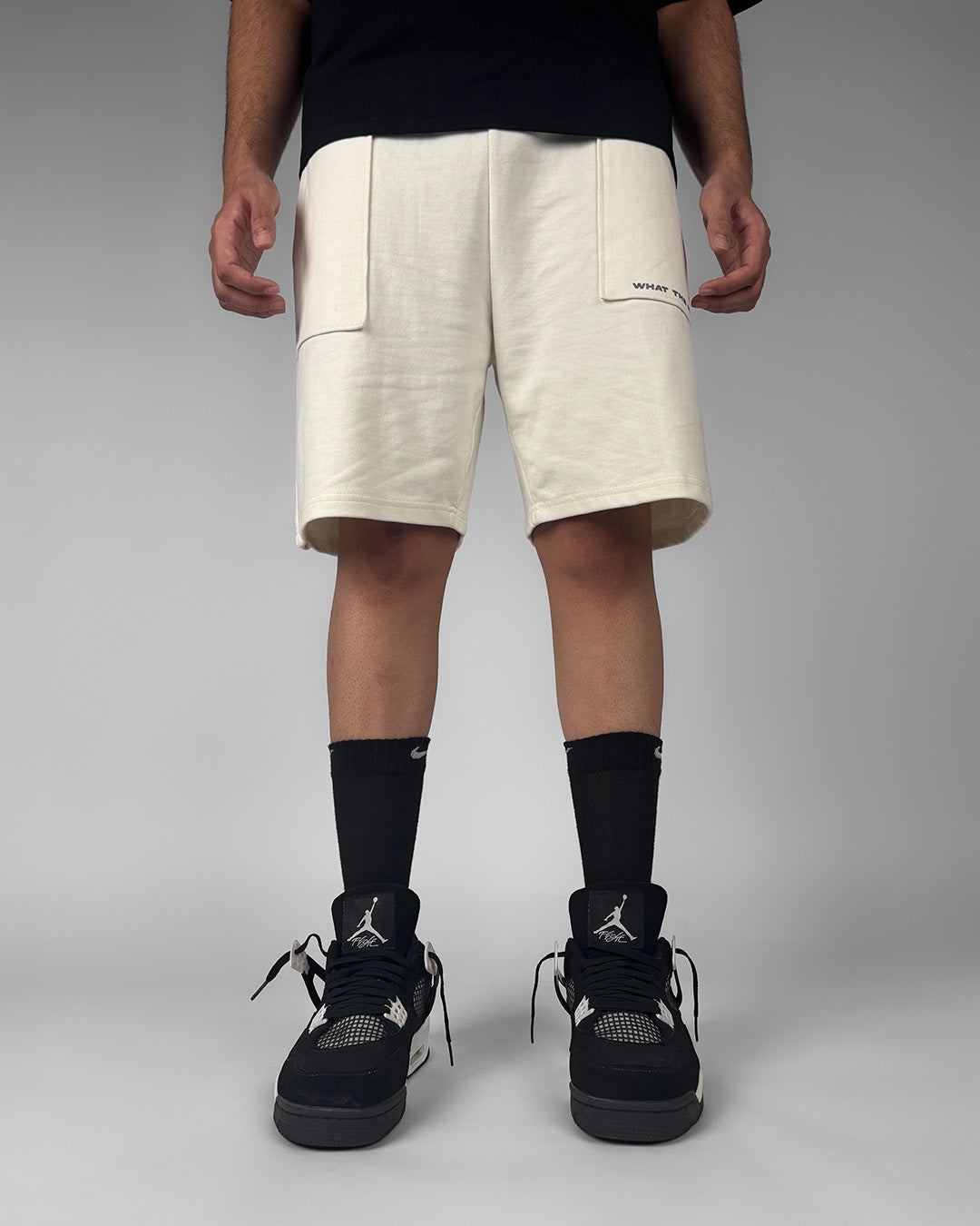 Frontcut Off White Cotton Shorts