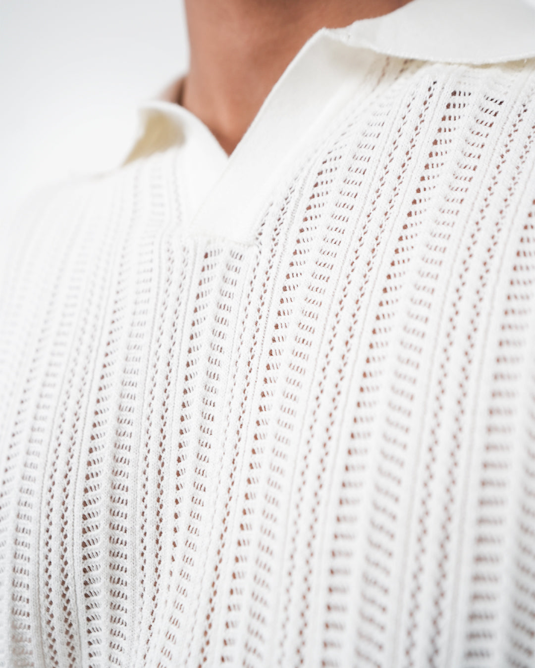 White Knitted Polo T-shirt Full Sleeve