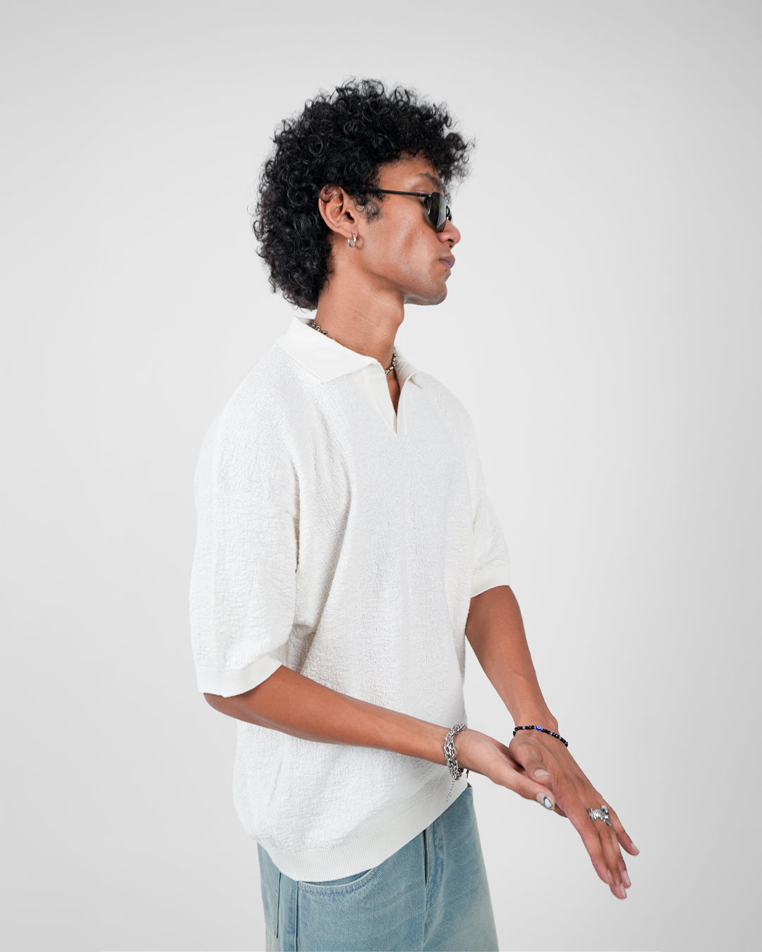 White Urban Knit Polo T-Shirt
